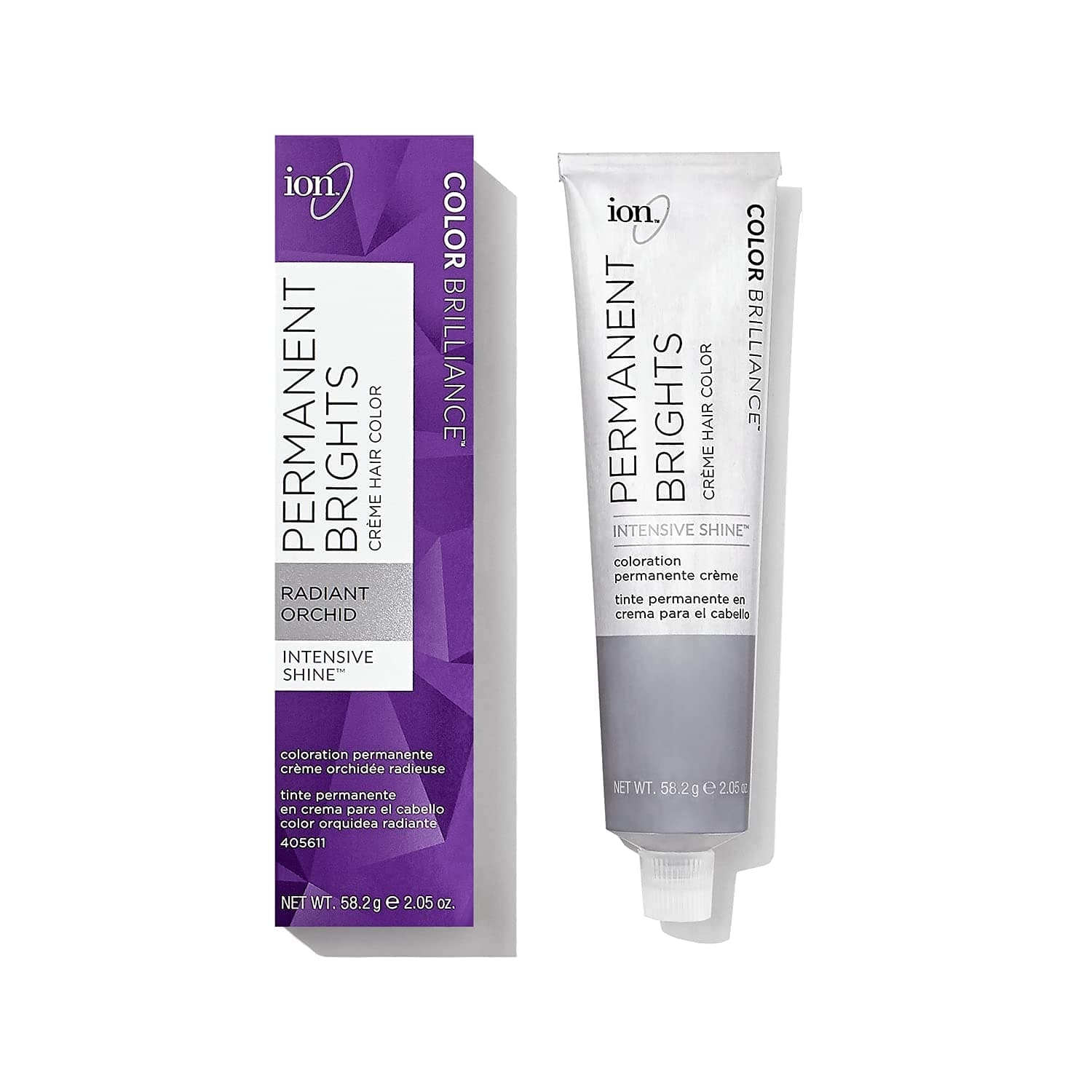 Ion Permanent Brights Creme Hair Color Radiant Orchid, Vegan, Cruelty Free, PPD Free, 100% Gray Coverage, Long Lasting, Fade Resistant Color, 2.05 oz