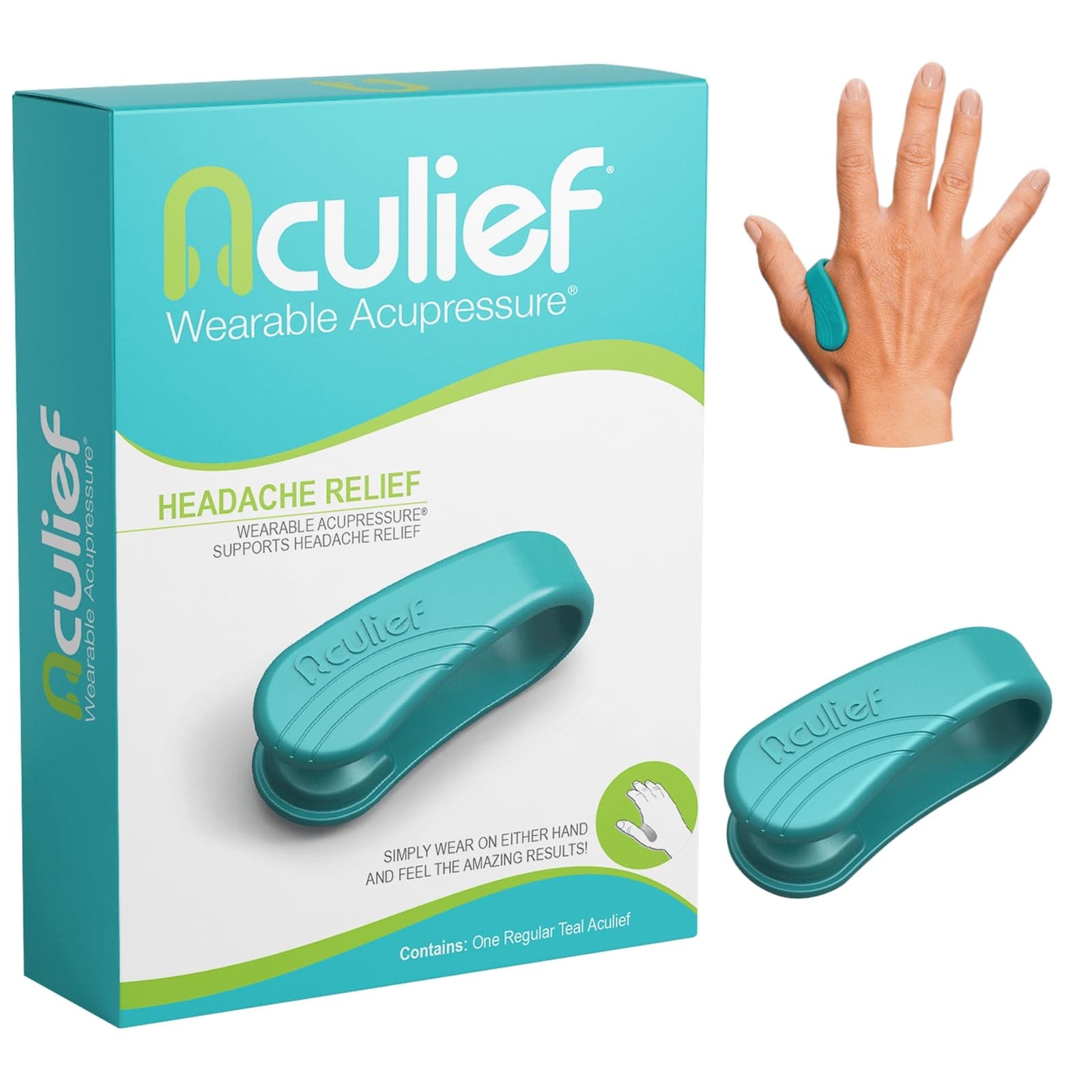 Aculief - Award Winning Natural Headache, Migraine and Tension Relief - Wearable Acupressure - Stress Alleviation - Simple, Easy & Effective - (Teal)