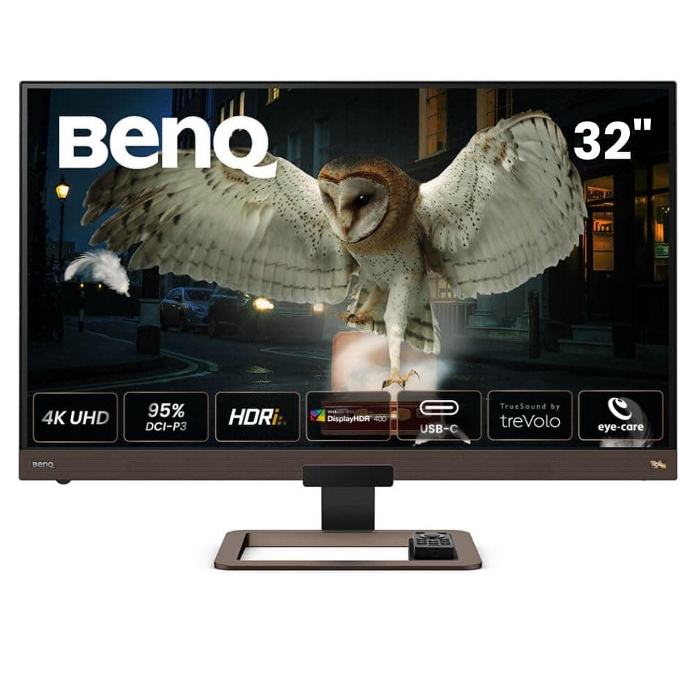 BenQ EW3280U 32 Inch 4K IPS Monitor with 2.1 Speaker System, Built-in Woofer, Remote Control, USB-C (60W PD), FreeSync, Custom Audio Modes, Edge-to-Edge Display – Metallic Grey