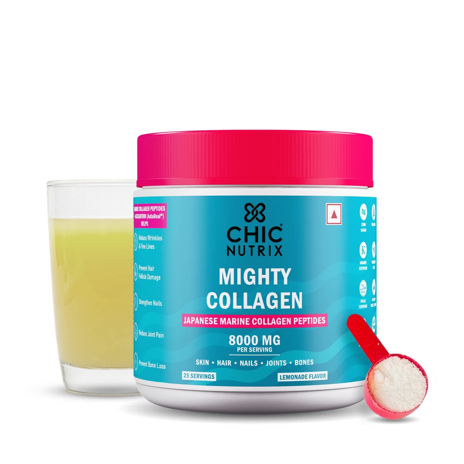 Mighty Collagen – With 8g Japanese Marine Collagen Peptides + 2mg Astaxanthin | Youthful Skin, Healthy Bones & Joints
