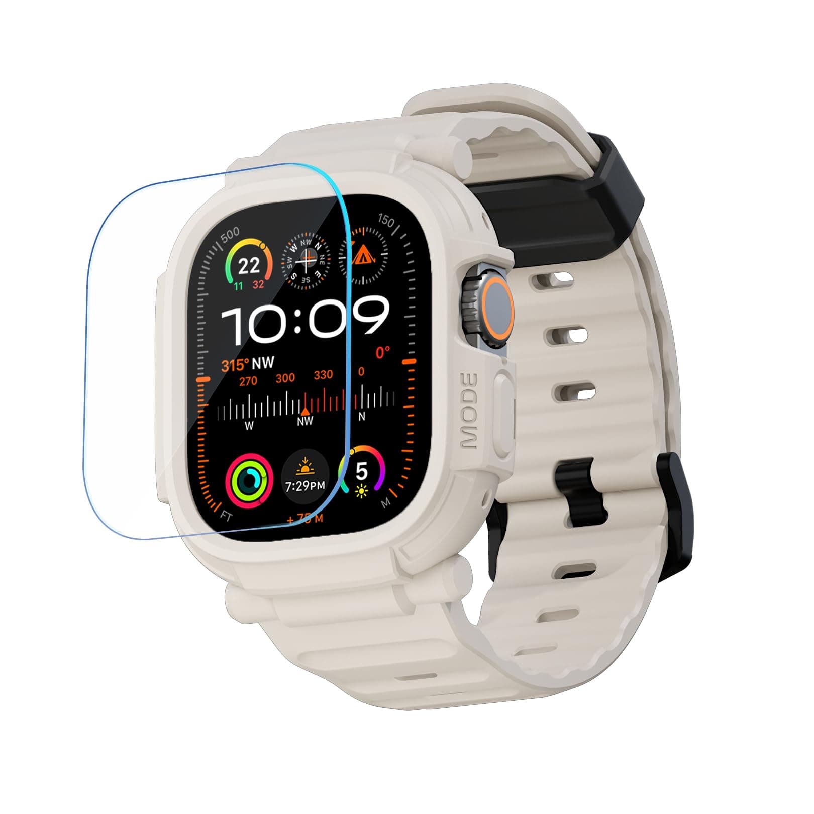 elkson Band Case for 49mm Apple Watch Ultra 3/2/1 with Screen Protector Tempered Glass, Quattro Pro Series Rugged for iWatch Strap, Military Grade Durable Protective Bumper Cover, Starlight