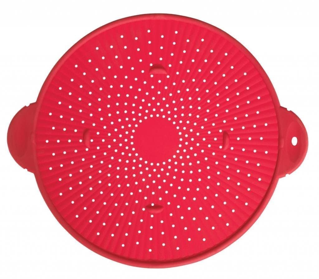 Silicone Splatter Guard Skillet Pot Pan Cover Strainer Trivet Round 11" Red