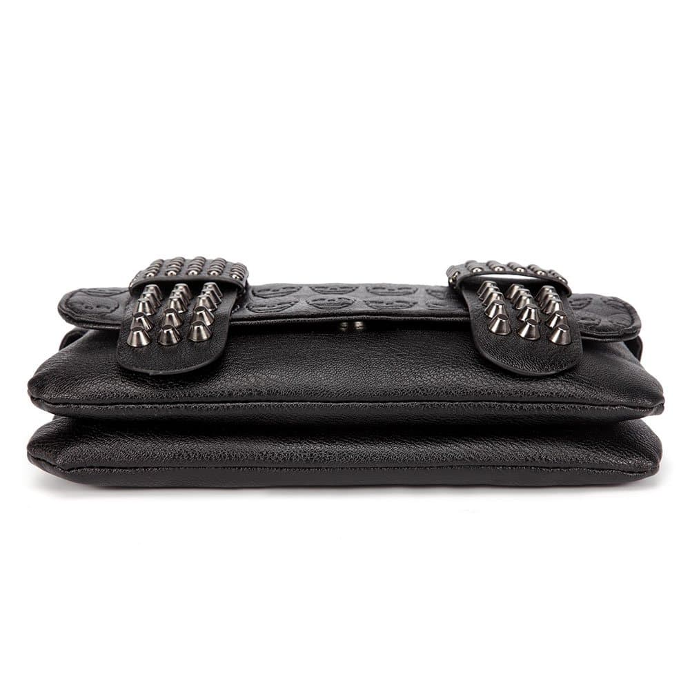Womens Skull Print Rivet PU Leather Shoulder Bags Tote Purse Handbag (Black Style-2)