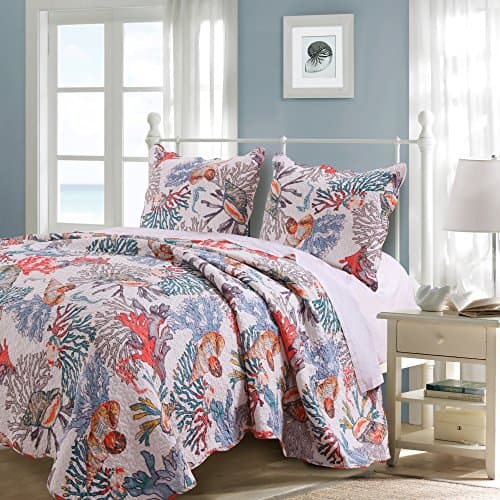 Barefoot Bungalow Atlantis Quilt Set, 2-Piece Twin, Coral