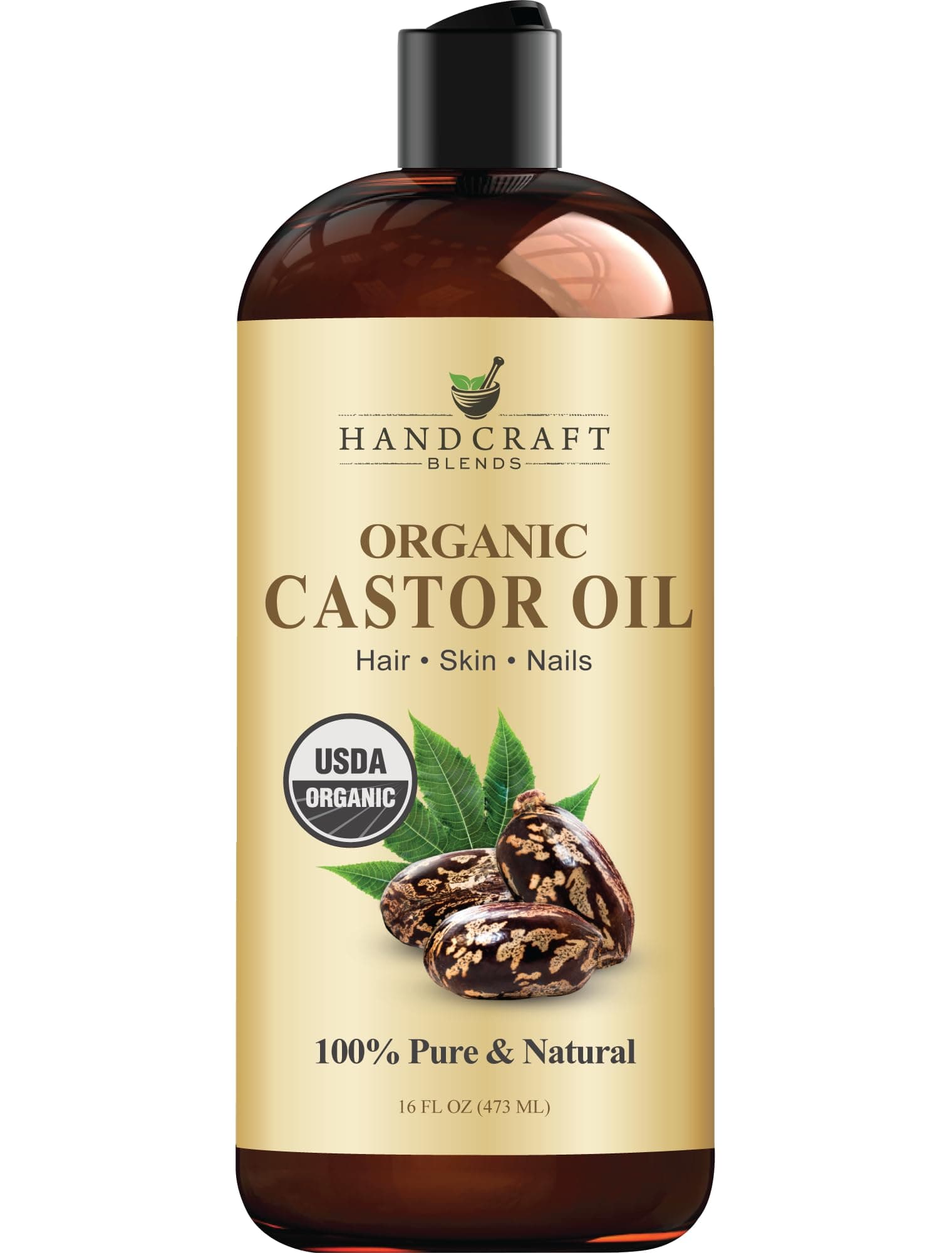 Handcraft Blends Organic Castor Oil - 16 Fl Oz - 100% Pure and Natural - Premium Grade Oil for Hair Growth, Eyelashes and Eyebrows - Carrier Oil - Hair & Body Oil - Expeller-Pressed