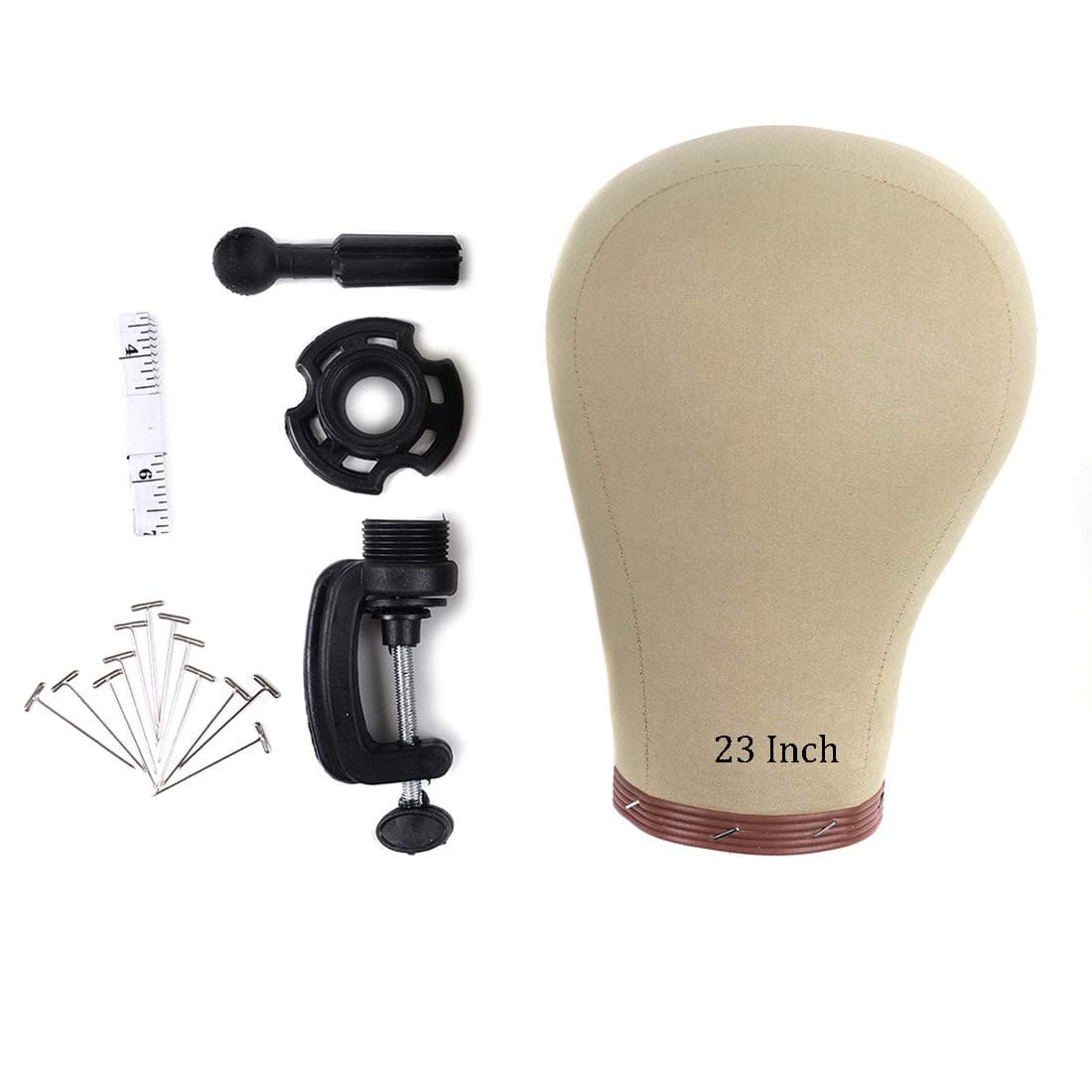 Wig Head Cork Canvas Block Head with Stand for Wig Making,Styling and Display, Mannequin Head with Mount Hole (23")