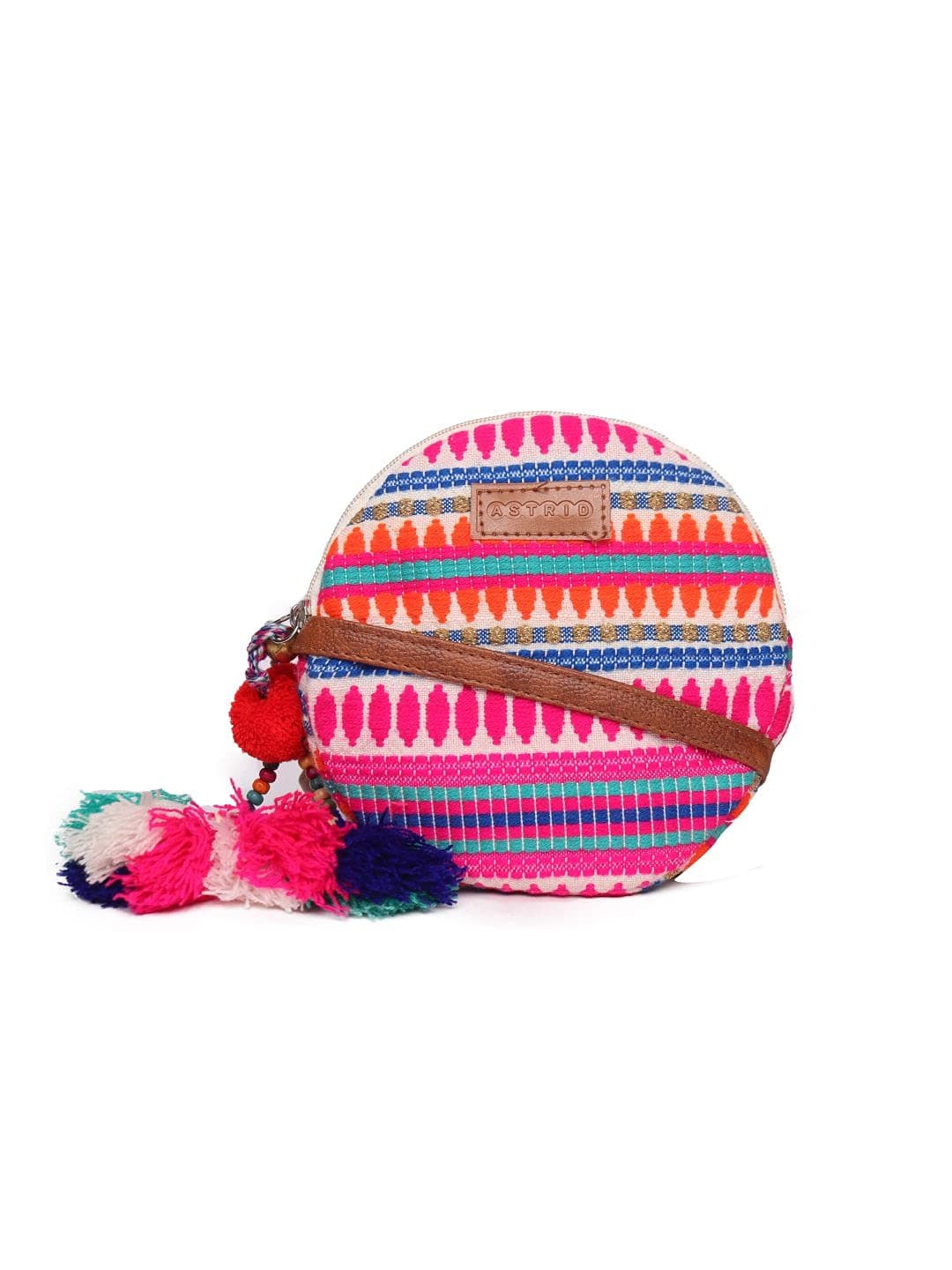 ASTRID Round Textured Sling Bag For Girls With Zip