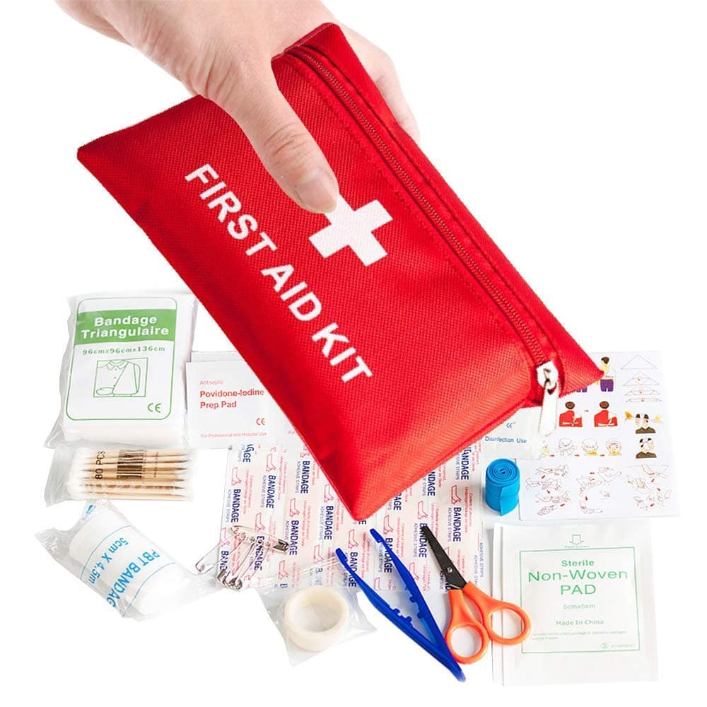 Mini First Aid Kit,Small Emergency Survival Kit 78 Pack Medical Trauma Kit Bag Includes Bandage Tablets Cotton Swabs First Aid Guid for Travel Home Office Car Hiking Camping Survival