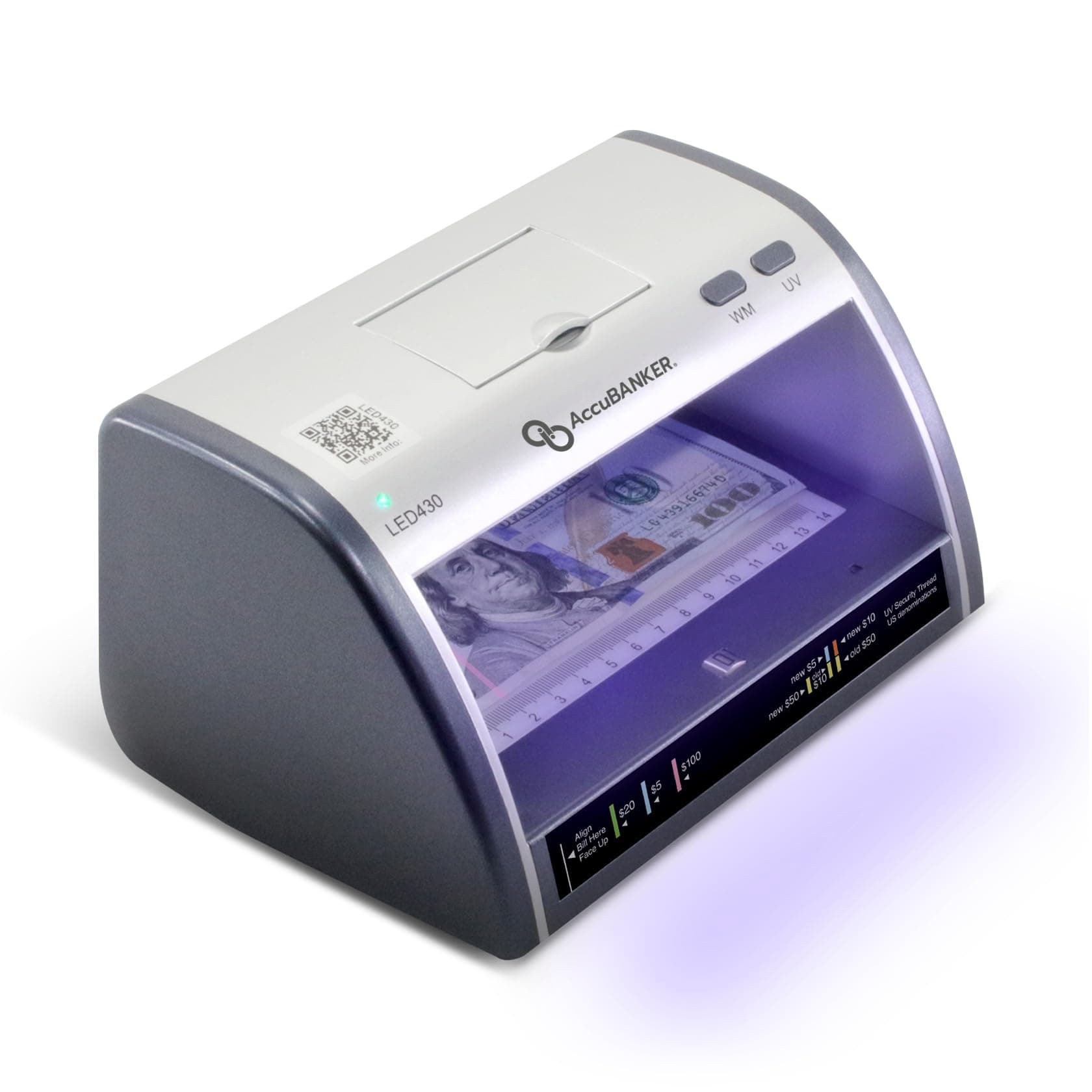 AccuBANKER LED430 6-Point Cash Multi Currency & Card Counterfeit Detector Money Checker with Superbright LED Ultraviolet, Magnetic & Size Detection. Commercial Grade, UL Listed