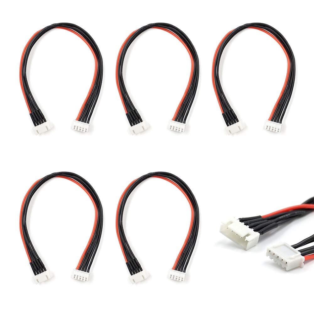 JST-XH 4S Balance Plug Extension Lead Wire 200mm 5 PCS for LiPo Battery Balance Charging 22AWG Silicone
