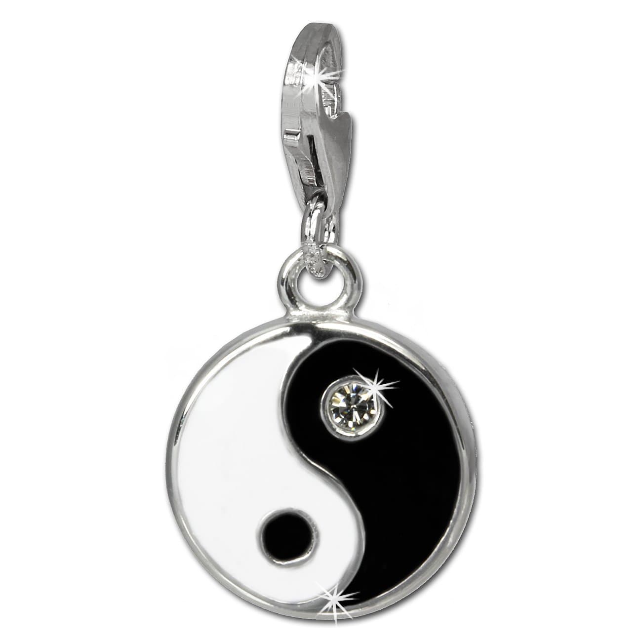SilberDream Charm -Ying and Yang- black and white enameled 925 Sterling Silver Pendant FC840S