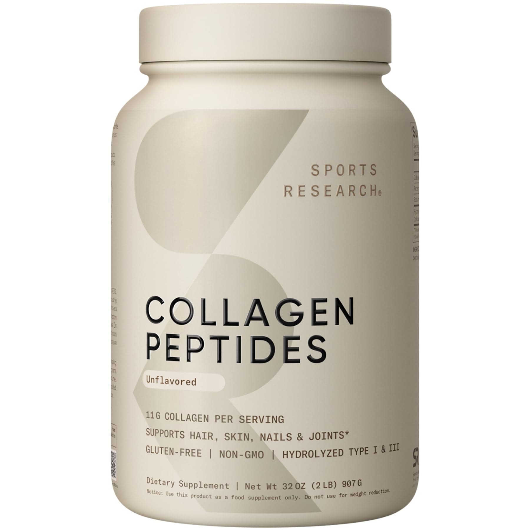 Sports Research Collagen Peptides - Hydrolyzed Type 1 & 3 Collagen Powder Protein Supplement for Healthy Skin, Nails, & Joints - Easy Mixing Vital Nutrients & Proteins, Collagen for Women & Men