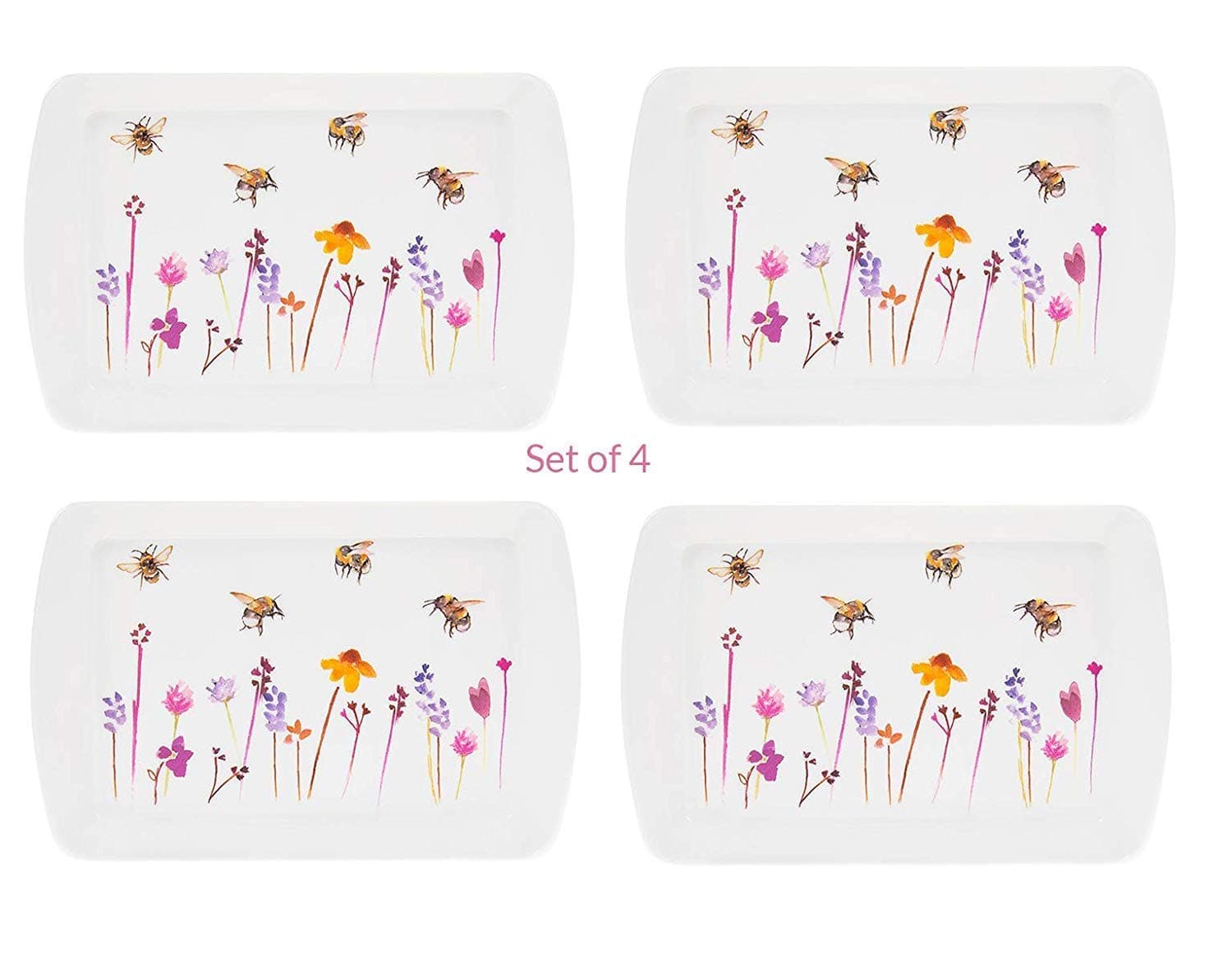 Set of 4 Snack Trays Pretty Water Colour Busy Bees Design by Jennifer Rose Gallery