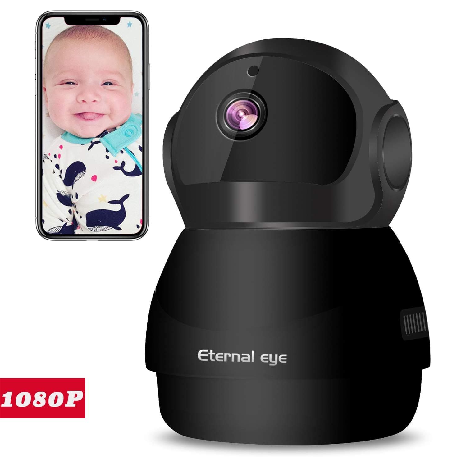 Eternal eye 1080P HD WiFi IP Camera Home Surveillance Security Camera with P2P Night Vision Motion Detection Two-Way Audio Support 128GB Micro SD/Tilt/Zoom Monitor for Baby/Elder/Pet(Black)