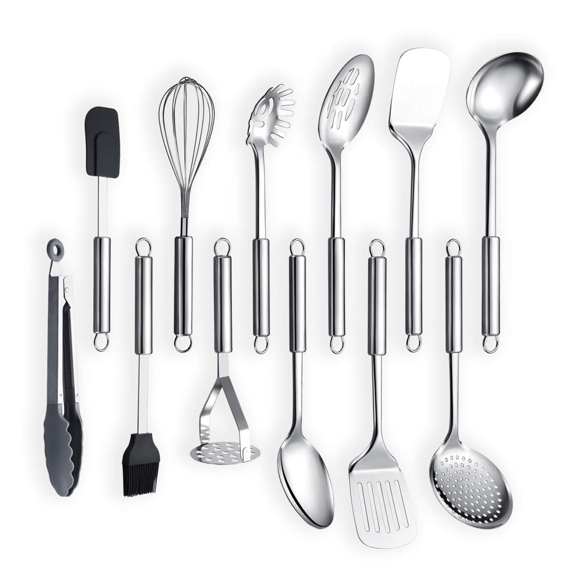 Cooking Utensil Set 12 Piece Stainless Steel Kitchen Tool Set, Include Cooking Spoon, Spatula, Whisk, Cooking Tong and etc (12 Pieces)