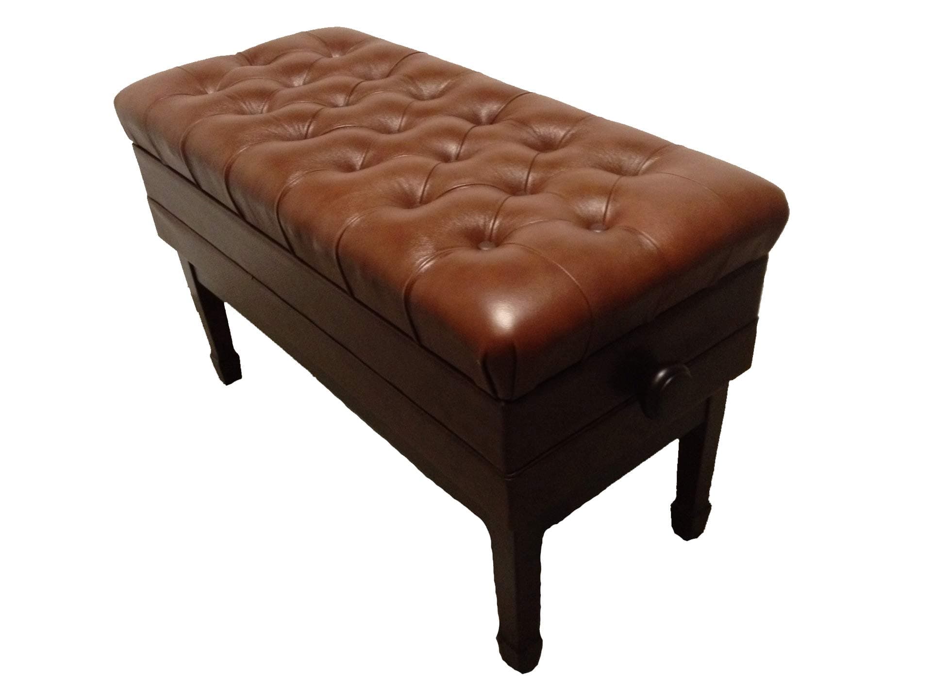 Genuine Leather Adjustable Duet Size Artist Concert Piano Bench Stool in Walnut with Music Storage