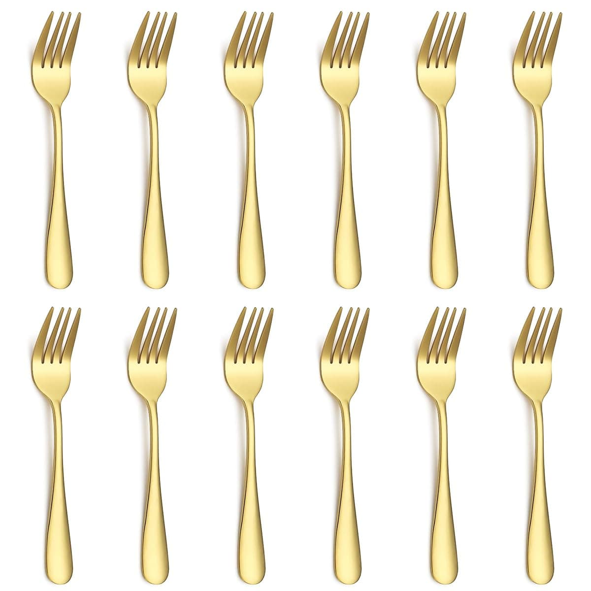 Evanda Gold Dessert Forks Set of 12 Pack 5.62", Golden Titanium Plating Pastry Fork, Appetizer Fork for Fruit, Cake, Cheese, Party Trips, Cafes, Restaurants, Easy To Clean, Dishwasher Safe