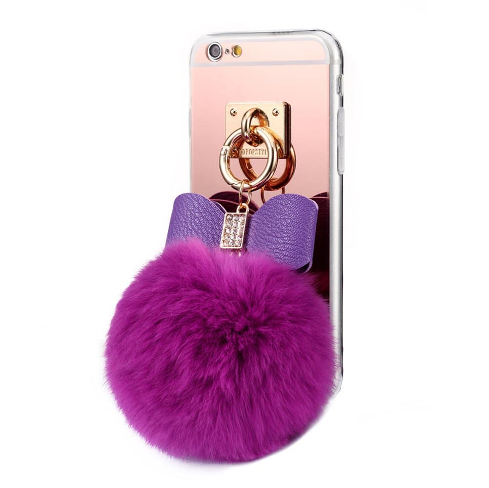 iPhone 5 Fur Case,Generic Pom Pom Case,Plush Fur Ball Diamond Soft TPU Gel Back Case Cover for iPhone 5/5S/SE (Purple)
