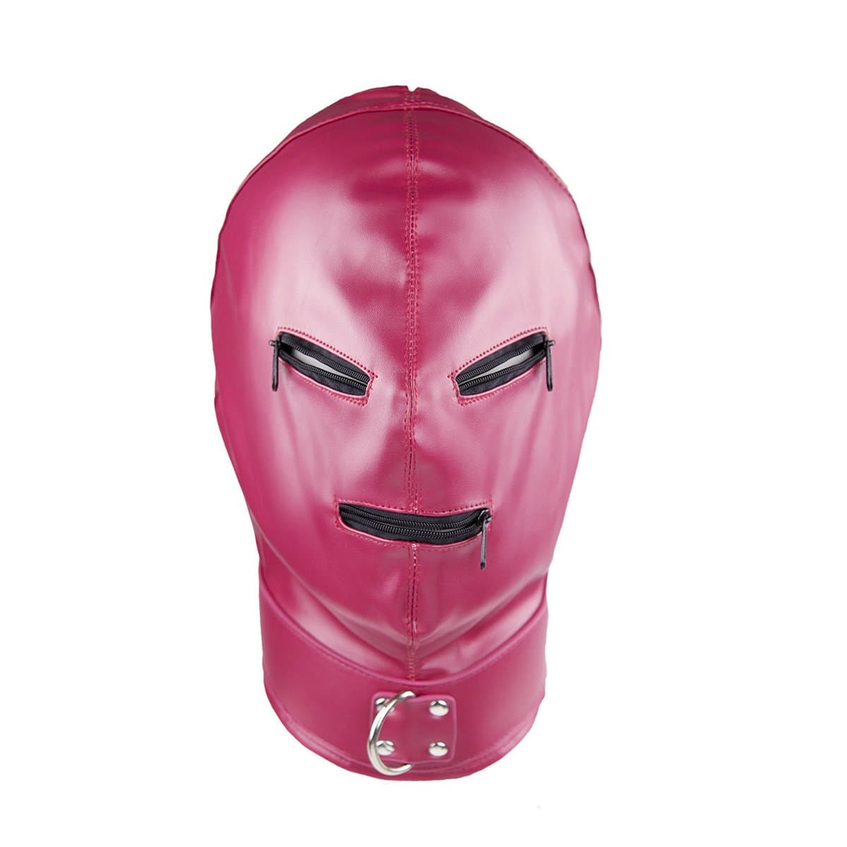 Leather Full Face Gimp Mask Unisex Hood Zipper Eyes Mouth Lace Up Back，Red