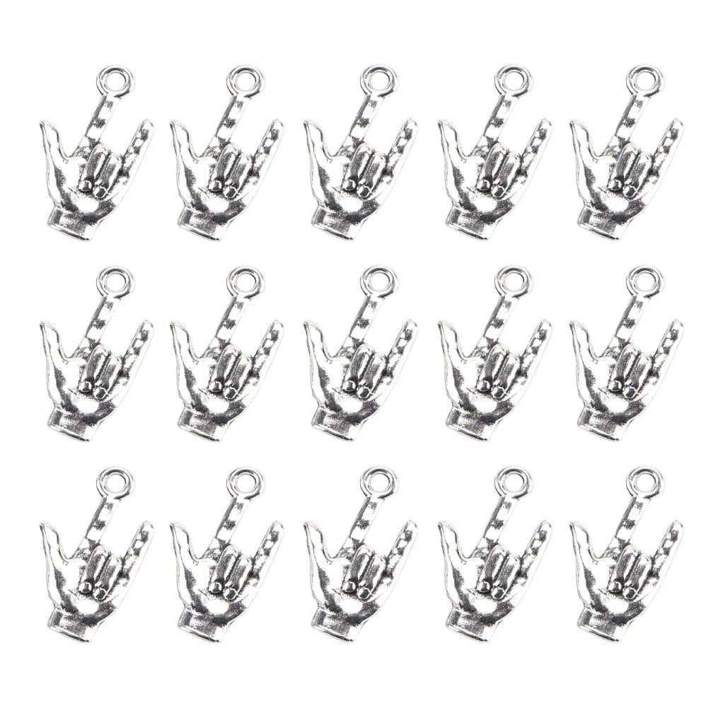 Mystart 50 Pieces 22 x 12 mm Antique Silver Hand Pendant Non-Verbal I Love You Hand Sign Charms Pendants DIY Accessories (Silver)