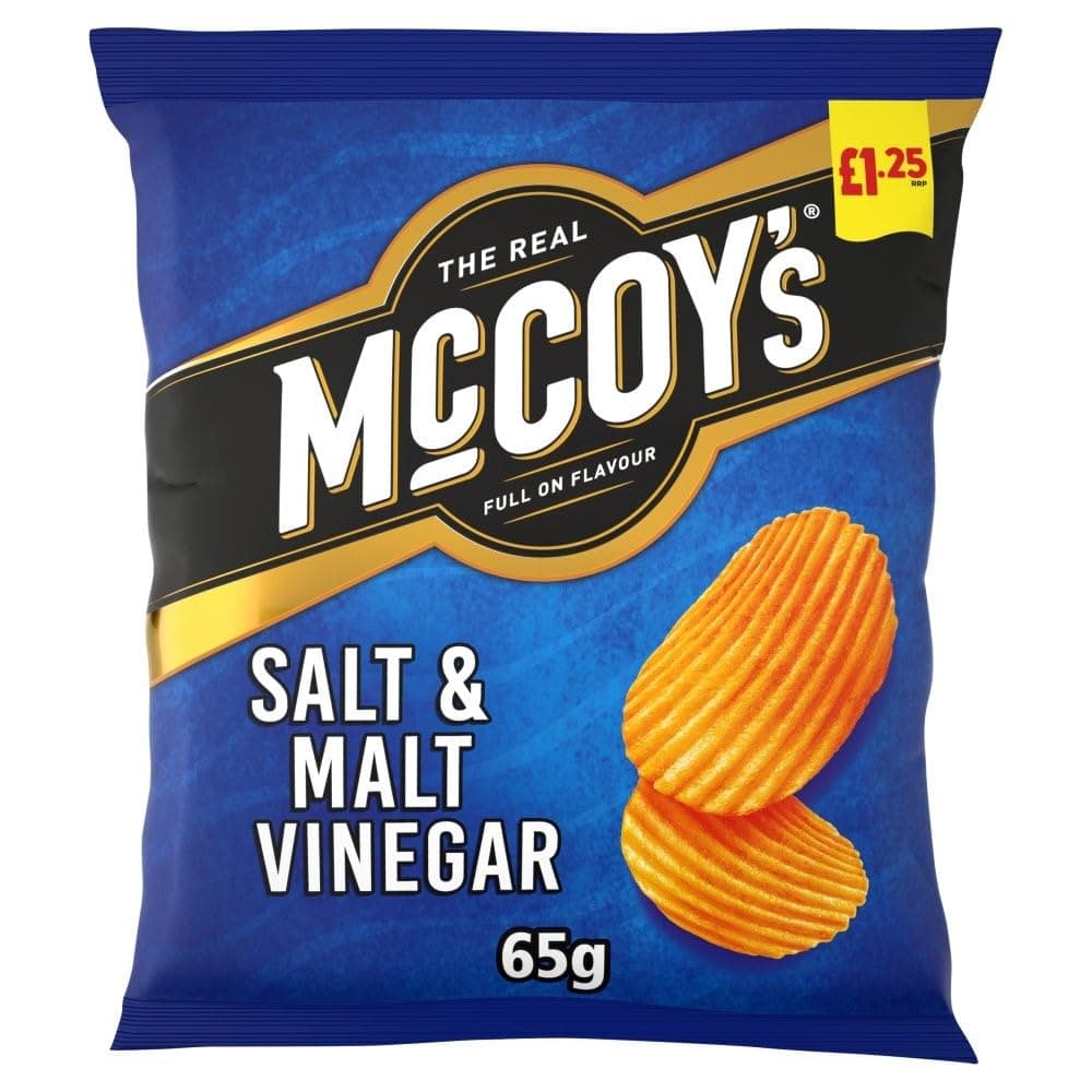 McCoy's Salt & Malt Vinegar Ridge Cut Crisps 65g - Box of 20 (Price Marked)