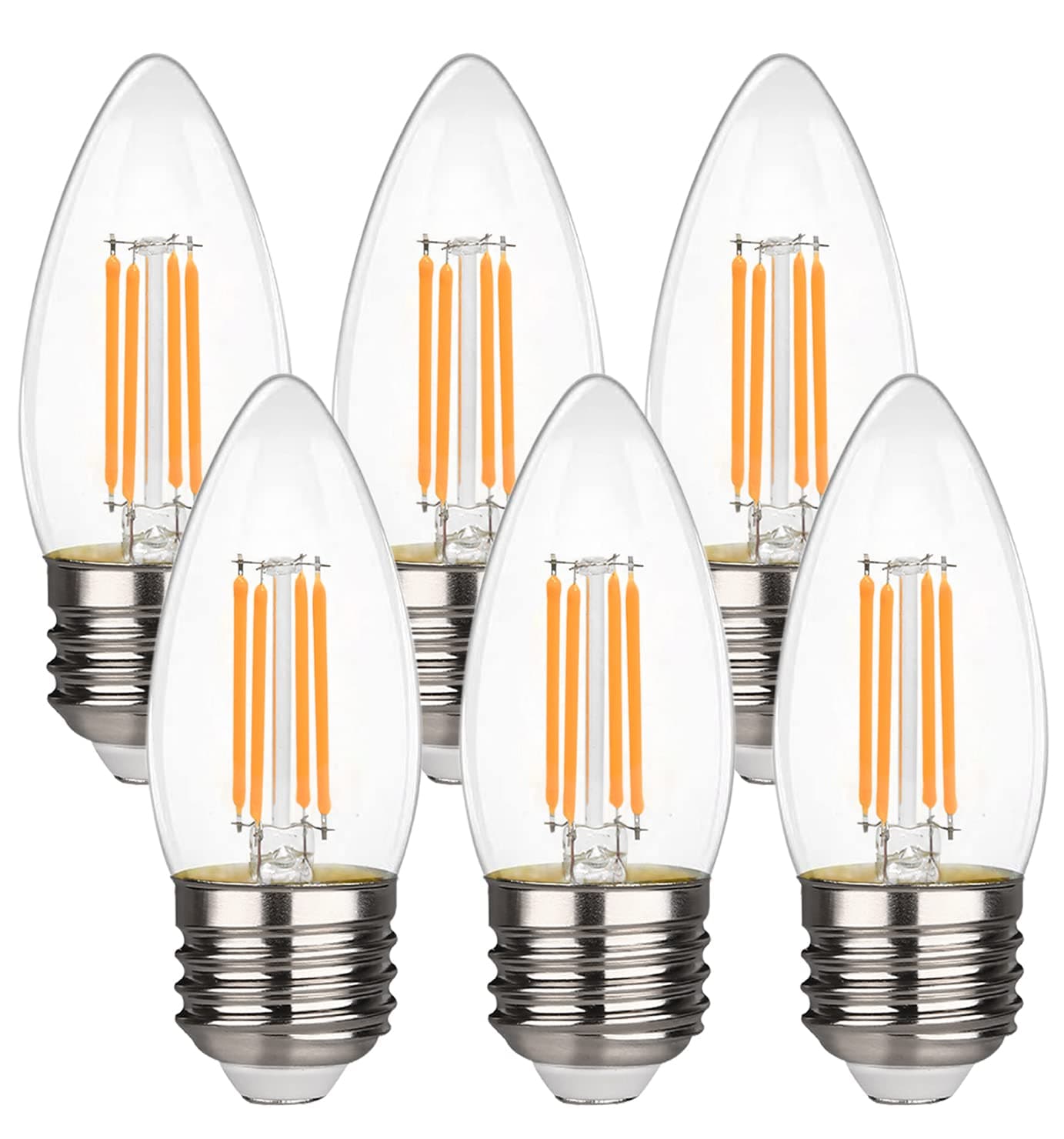 B11 E26 LED Candelabra Bulbs 4.5W(40 Watt Equivalent) 2700K Warm White 450LM Dimmable LED Filament Chandelier Light Bulbs Clear Glass Candle Lamp for Ceiling Fan Home Decor 6 Pack