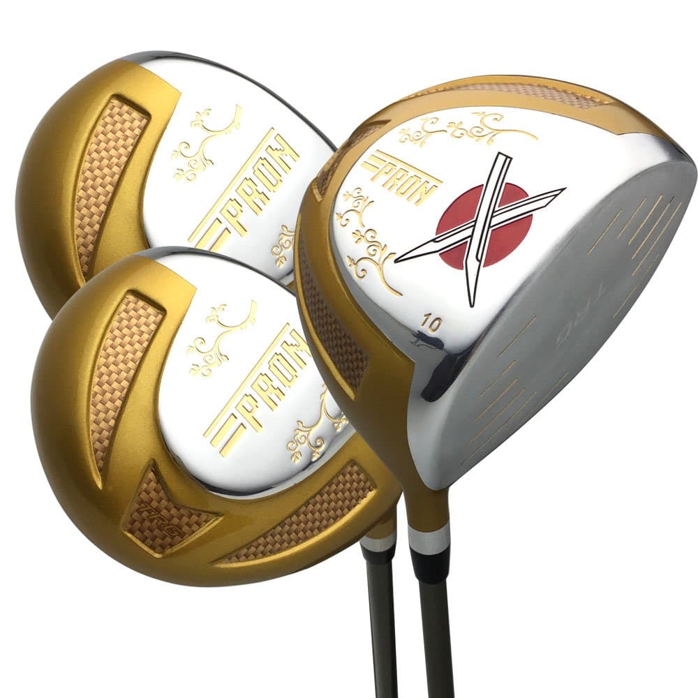 Japan Epron Gold Titanium Driver and 3 5 Fairway USGA R A Rules Golf Club Wood Set+Headcover(Regular Flex,10 15 18 Degree,Grip 0.6,Pack of 3)