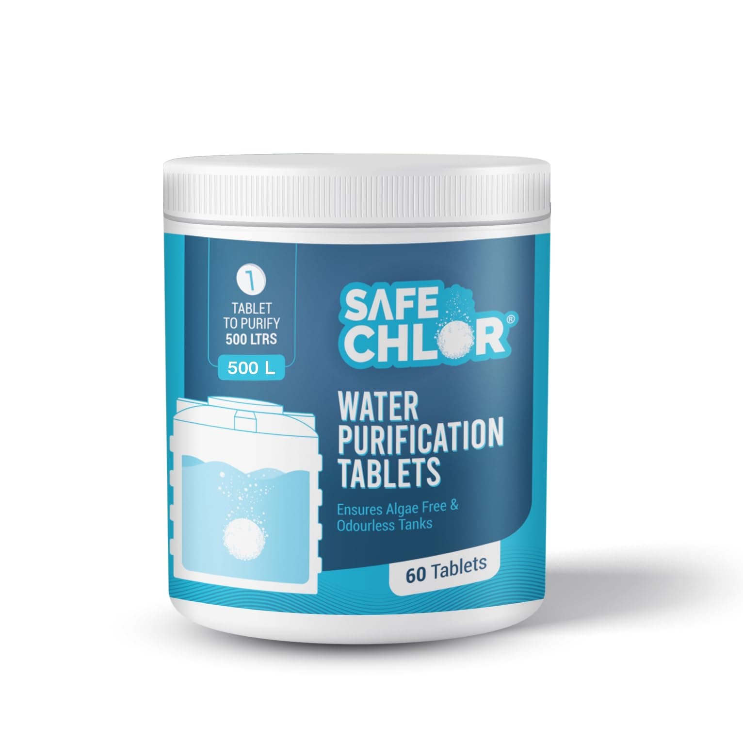 500 L | Chlorine Tablets for Water Tanks of 500 Ltrs, | Overhead & Underground Tanks | Water Purification Tablets | 1 Tablet to Treat 500 liters | Pack of 60 Tablets for 30000 Ltrs