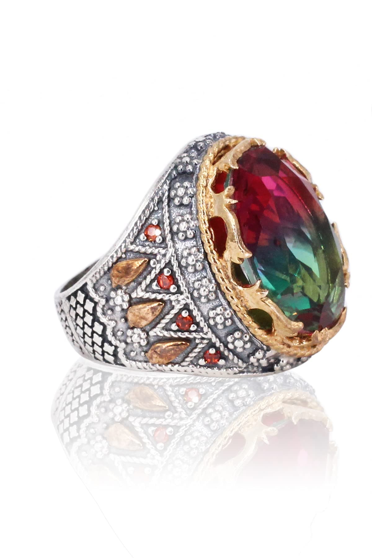 Unique Inlaid 925 Sterling Silver Mens Ring