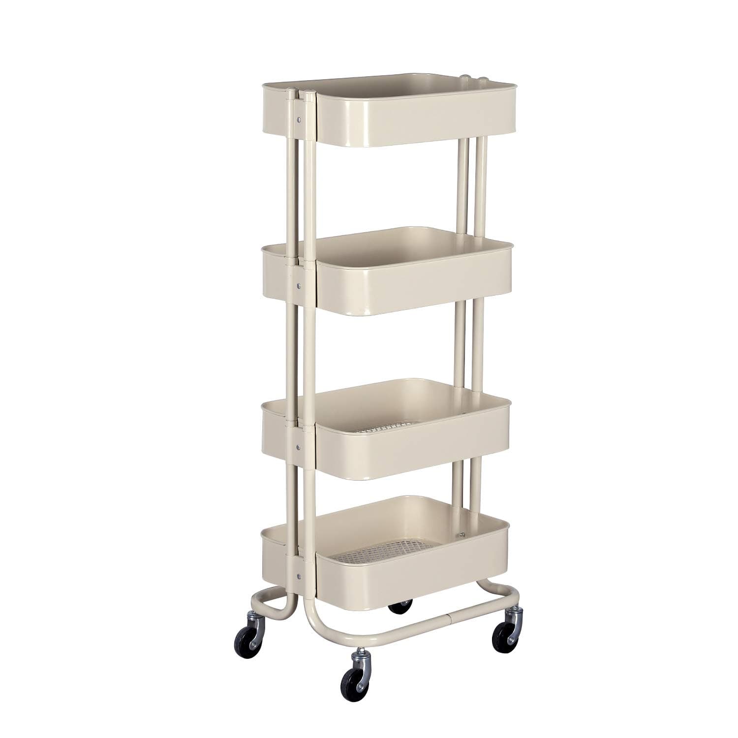 Wonline 4-Tier Mesh Utility Cart, Mental Rolling Storage Cart Classroom Organization with 4 Wheels, Multifunctional Organizer Cart for Kitchen Living Room Bathroom (‎Beige)