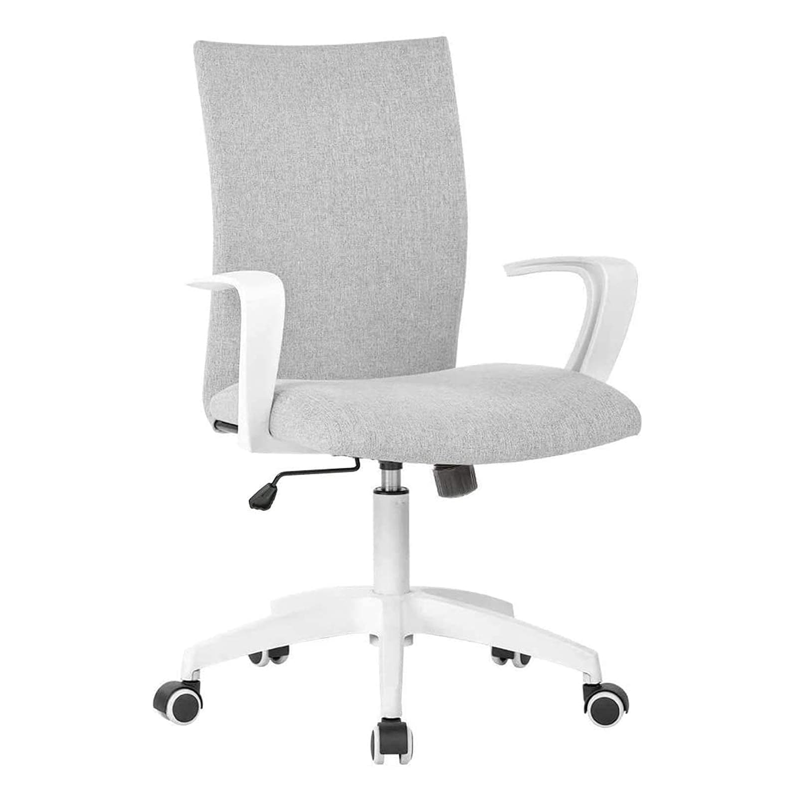 Office Chair - Ergonomic Mid-Back Swivel Chair with Armrest, Height-Adjustable, White and Grey (Mid Size)
