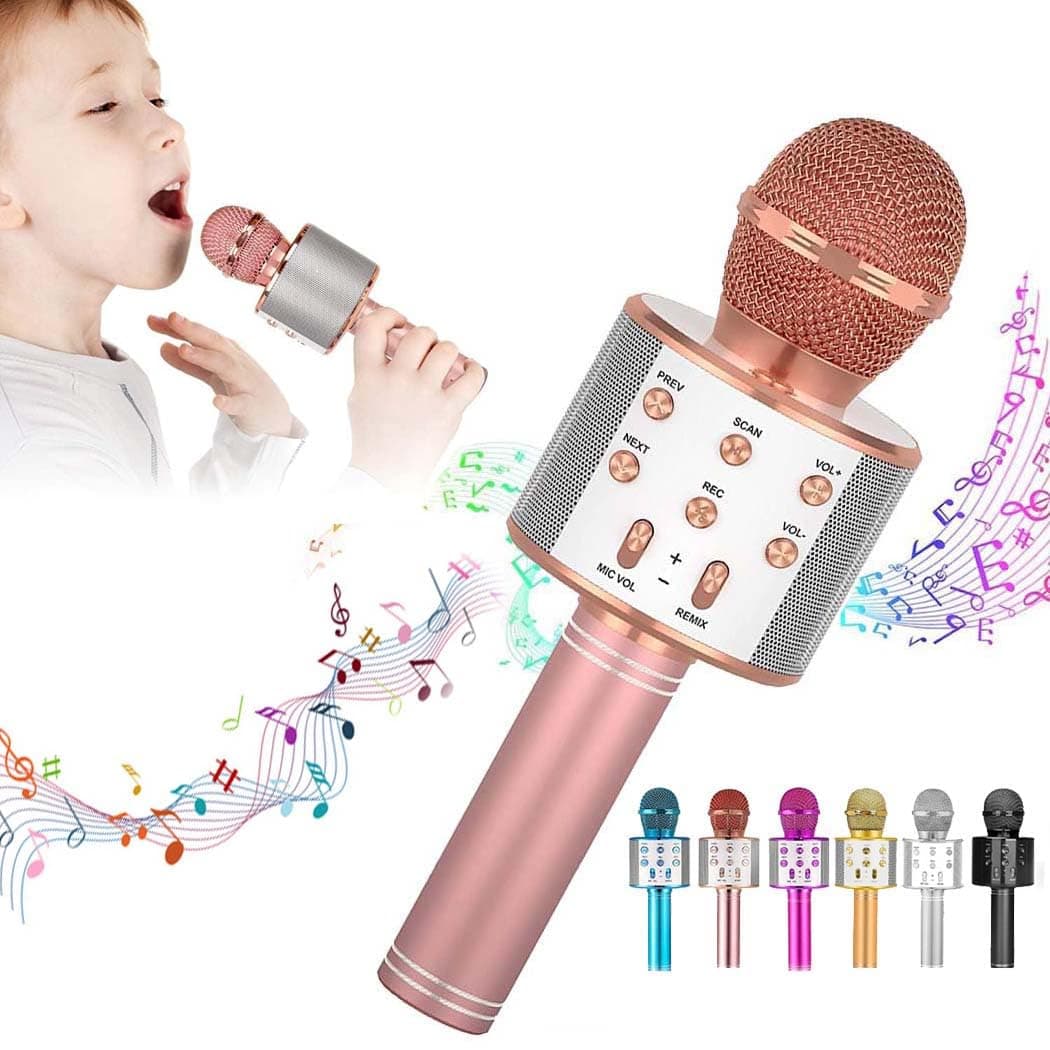 Toy Microphone for Kids, Wireless Bluetooth Microphone for Kids,Gift for Age 3 4 5 6 7 8 9 10 Girls Boys, Karaoke Mircrophone for Liitle Kids, Birthday Gifts Toy for Toddler Children(Rose Gold)