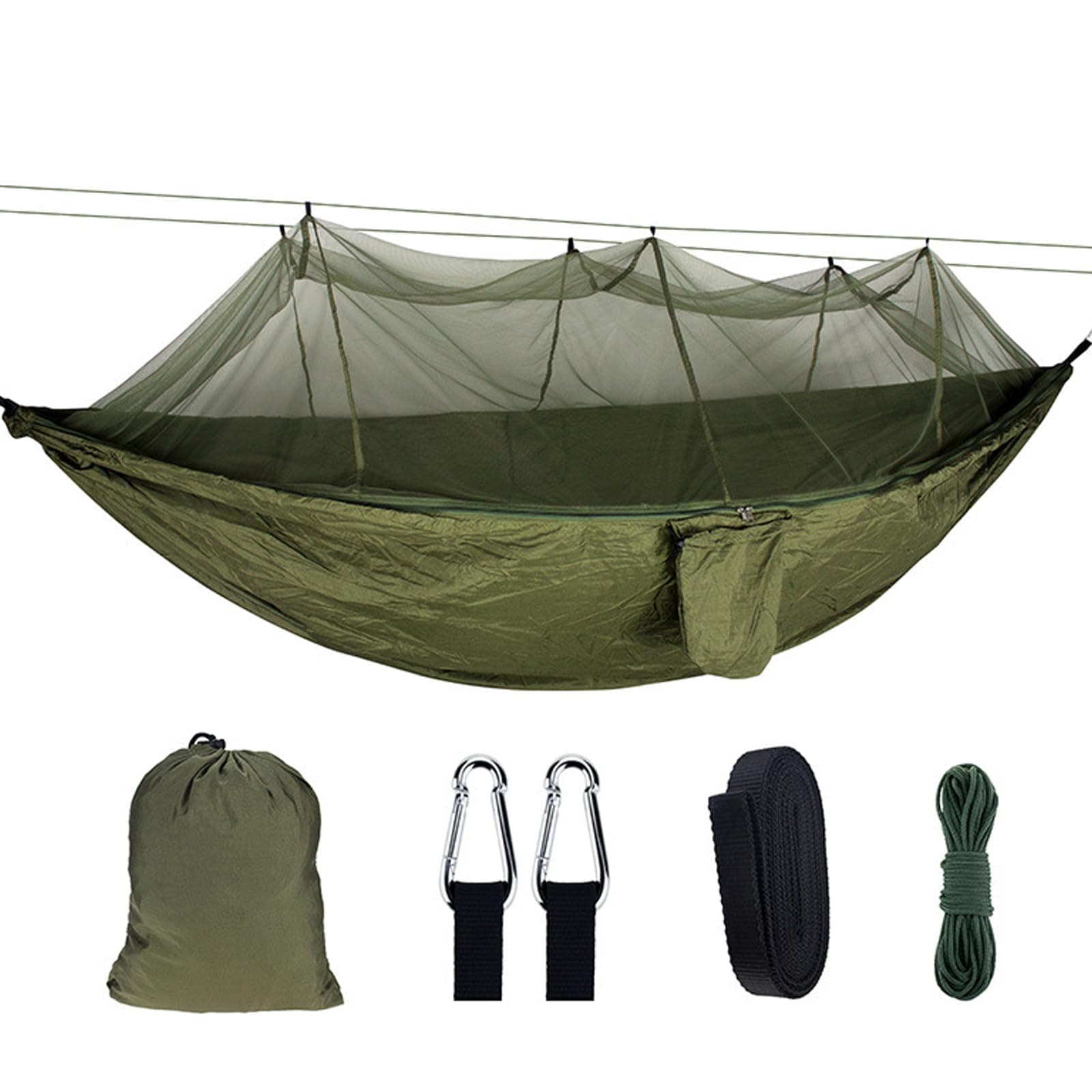 Camping Hammock with Net - Lightweight & Easy Setup - Portable Hammocks for Outdoor, Hiking, Camping, Backpacking, Travel, Beach - 300kg Load Bearing - Includes Carabiners and Tree Straps