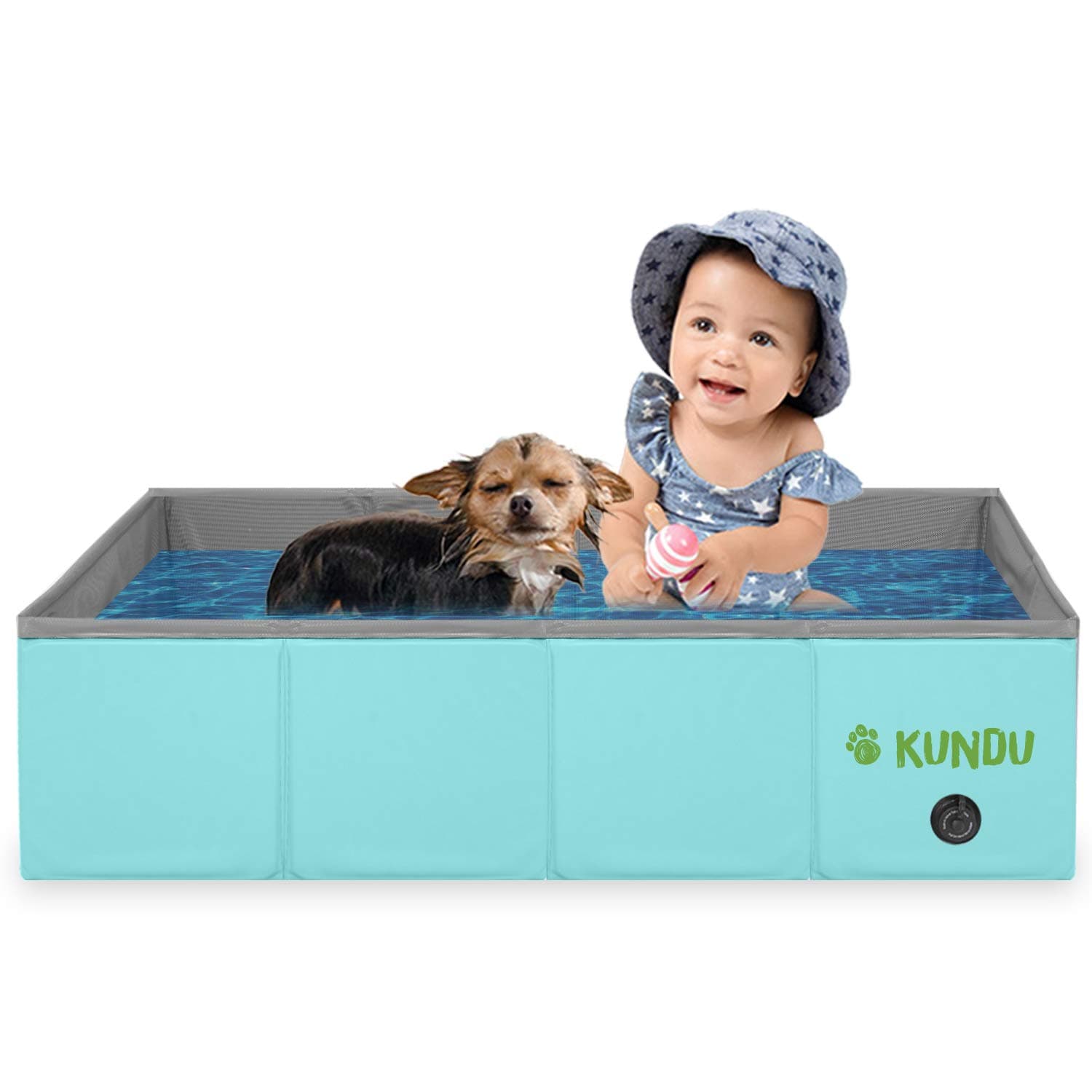 Kundu Rectangular (31" x 20" x 8") Heavy Duty PVC Pets & Kids Outdoor Pool/Bathing Tub - Portable & Foldable - Small