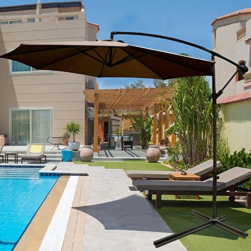 SNAIL 10' Aluminum Patio Offset Umbrella Garden Outdoor Cantilever Umbrella with Cross Base, Chocolate