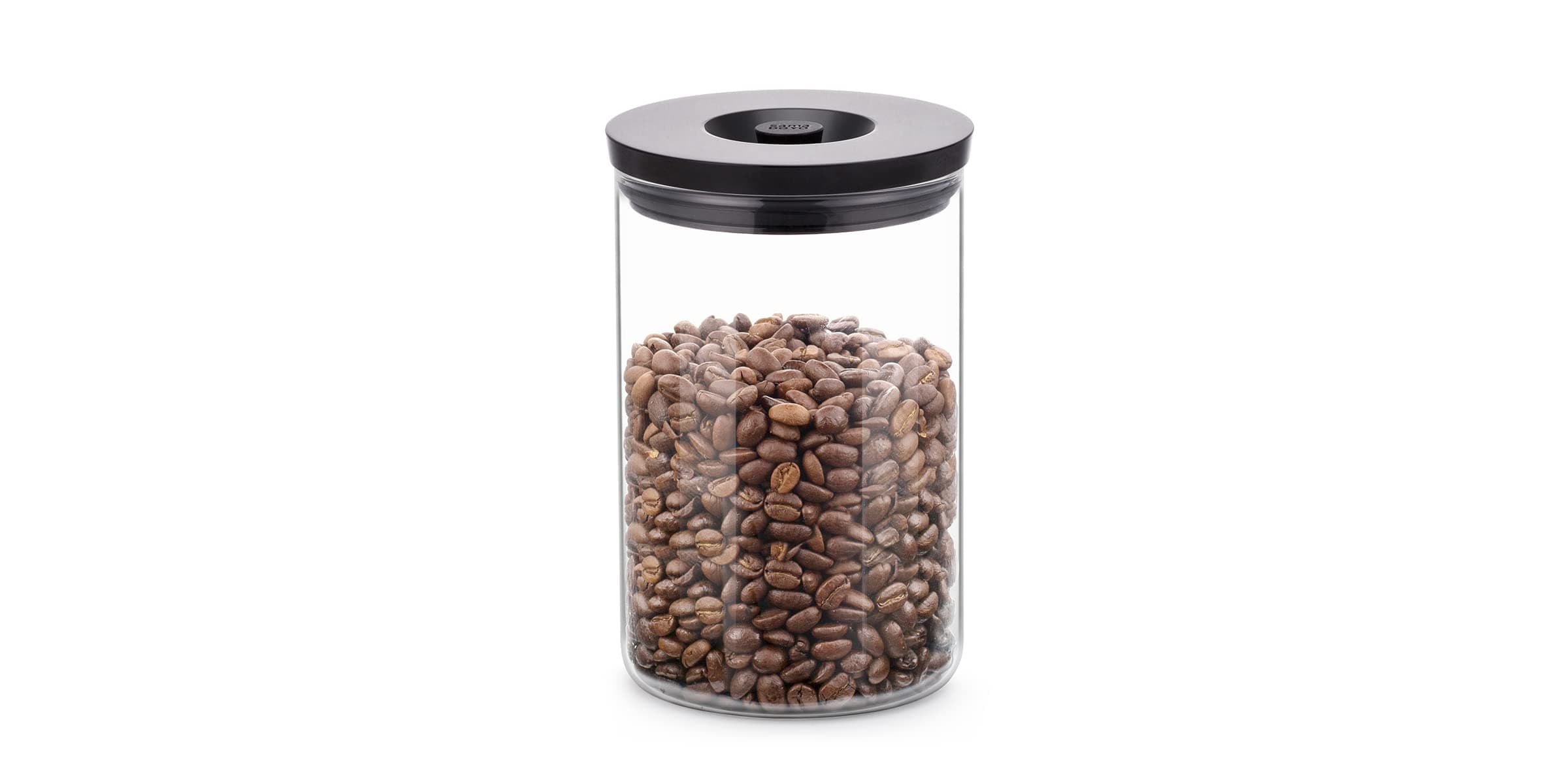 SAKI Glass Coffee Canister 34 Oz (1000 mL) Glass Container for Ground, Whole Beans - Food Grade Lid with Airtight Rubber Seal - Storage Jar with CO2 Exhaust Button for Home, Pantry, Office