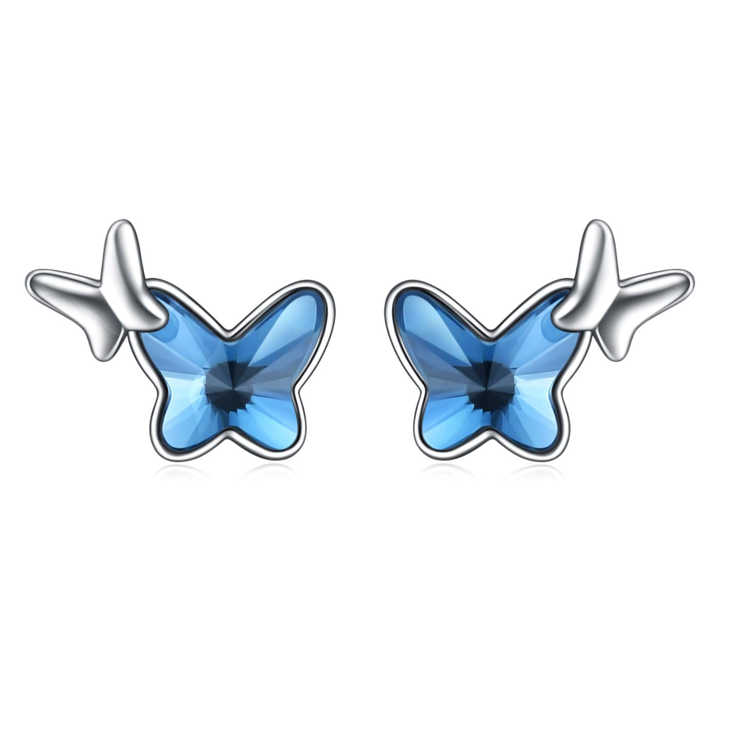 AOBOCO Sterling Silver Infinity Butterfly Earrings Embellished with Crystals from Austria, Hypoallergenic Stud Earrings, Anniversary Birthday Butterfly Jewelry Gifts for Women