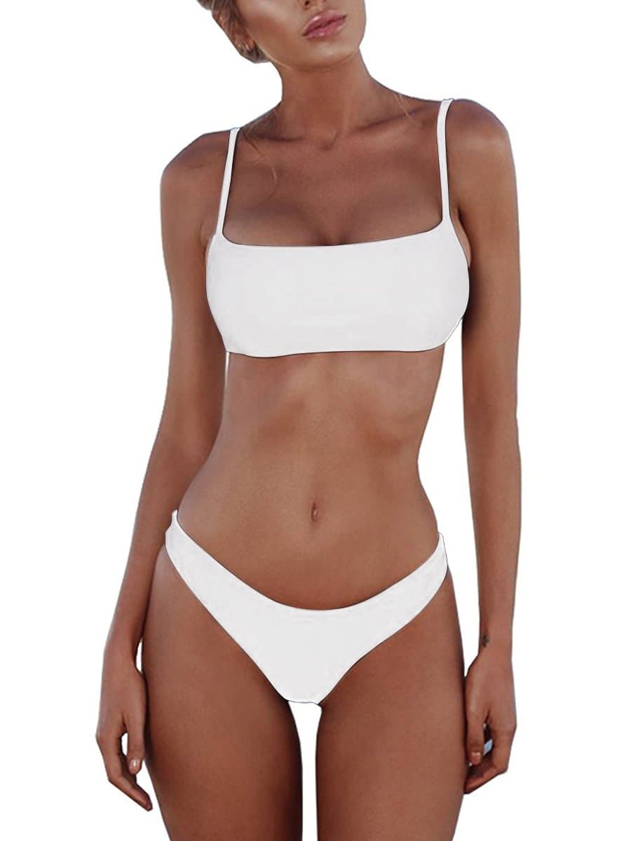 Padded Brazilian Thong Bikini Sets Push Up Two-Piece Swimsuits for Women Sexy Bathing Suits Swimwear White M
