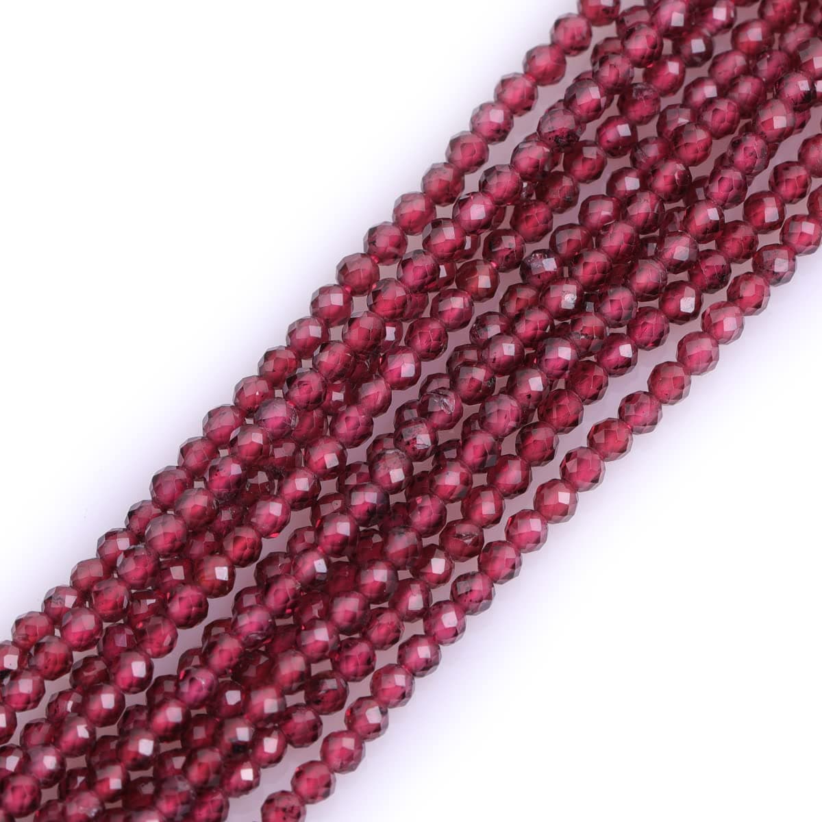 GEM-Inside Natural 2mm Red Garnet Gemstone Faceted Round Stone Loose Beads Crystal Energy Power for Jewelry Making 15"