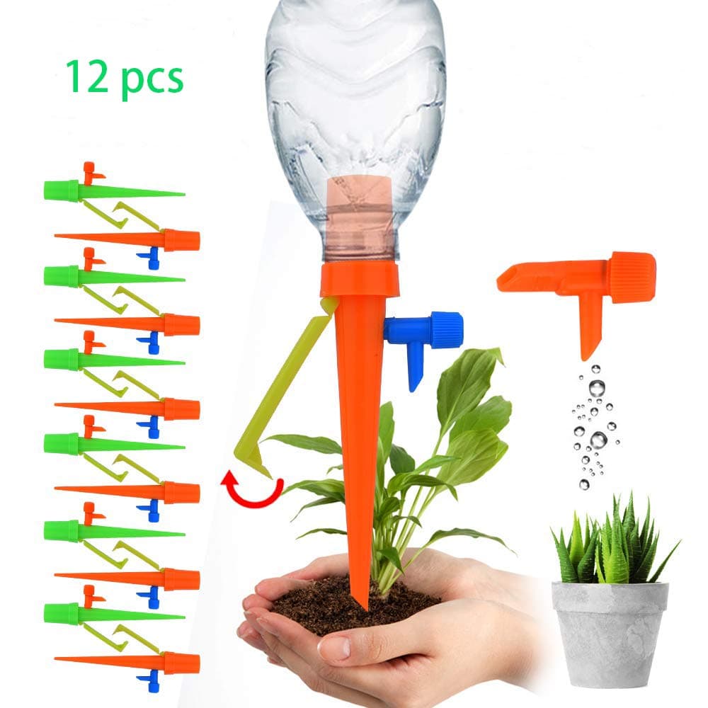 Plant Self Watering Spikes, Plant Watering Device, Plant Waterer with Control Valve Switch, Automatic Vacation Drip Watering Bulbs Globes Stakes System for Indoor Outdoor Plants(12 Pack