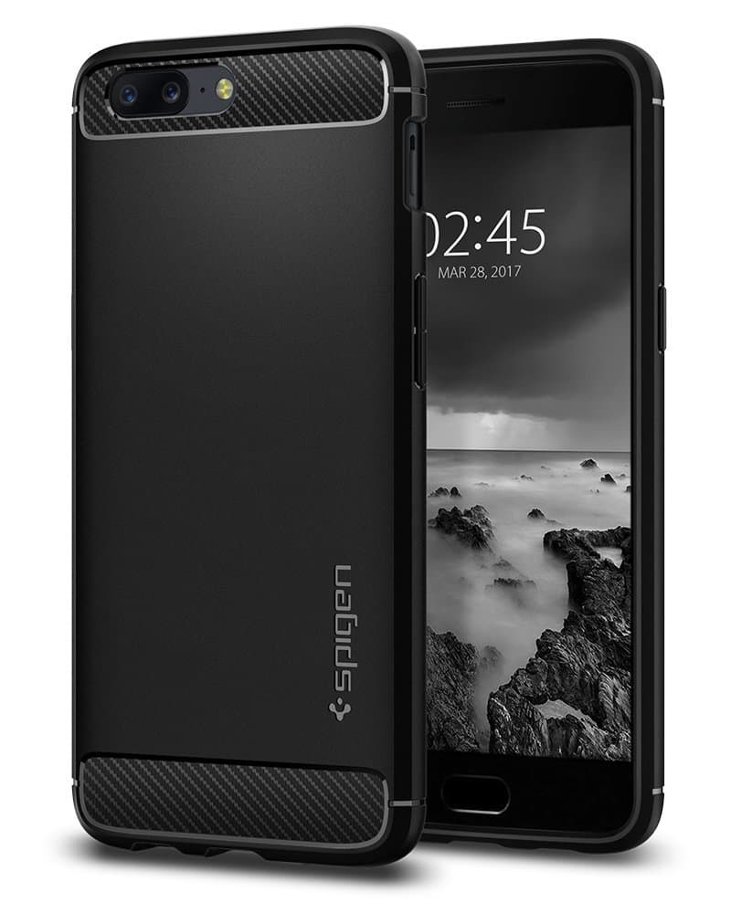 Spigen OnePlus 5 Case [Rugged Armor] Original Patent Carbon Fiber Design OnePlus 5 Cover Shock Absorption - K04CS21513 [Black]