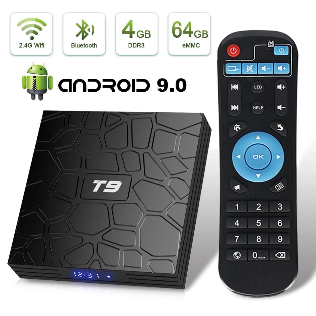 Android 9.0 TV Box Superpow T9 4GB RAM 64GB ROM RK3328 Quad-core Support 4K Full HD 2.4Ghz Wi-Fi BT 4.1 USB 3.0 H.265 Smart TV Box