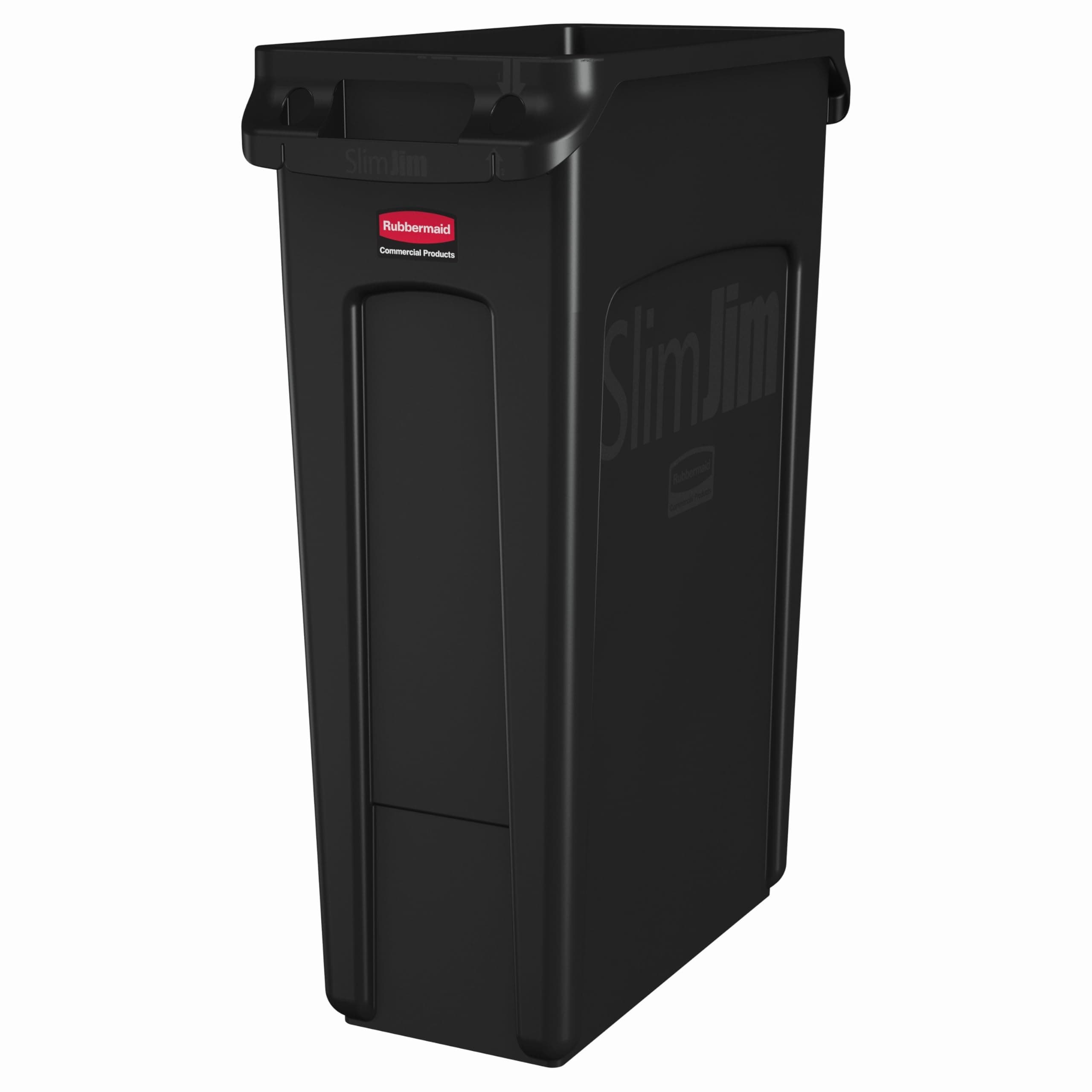Rubbermaid Commercial Products Slim Jim Plastic Rectangular Trash/Garbage Can With Venting Channels, for Kitchen, Office, Workspace, 23 Gallon, Black - FG354060BLA