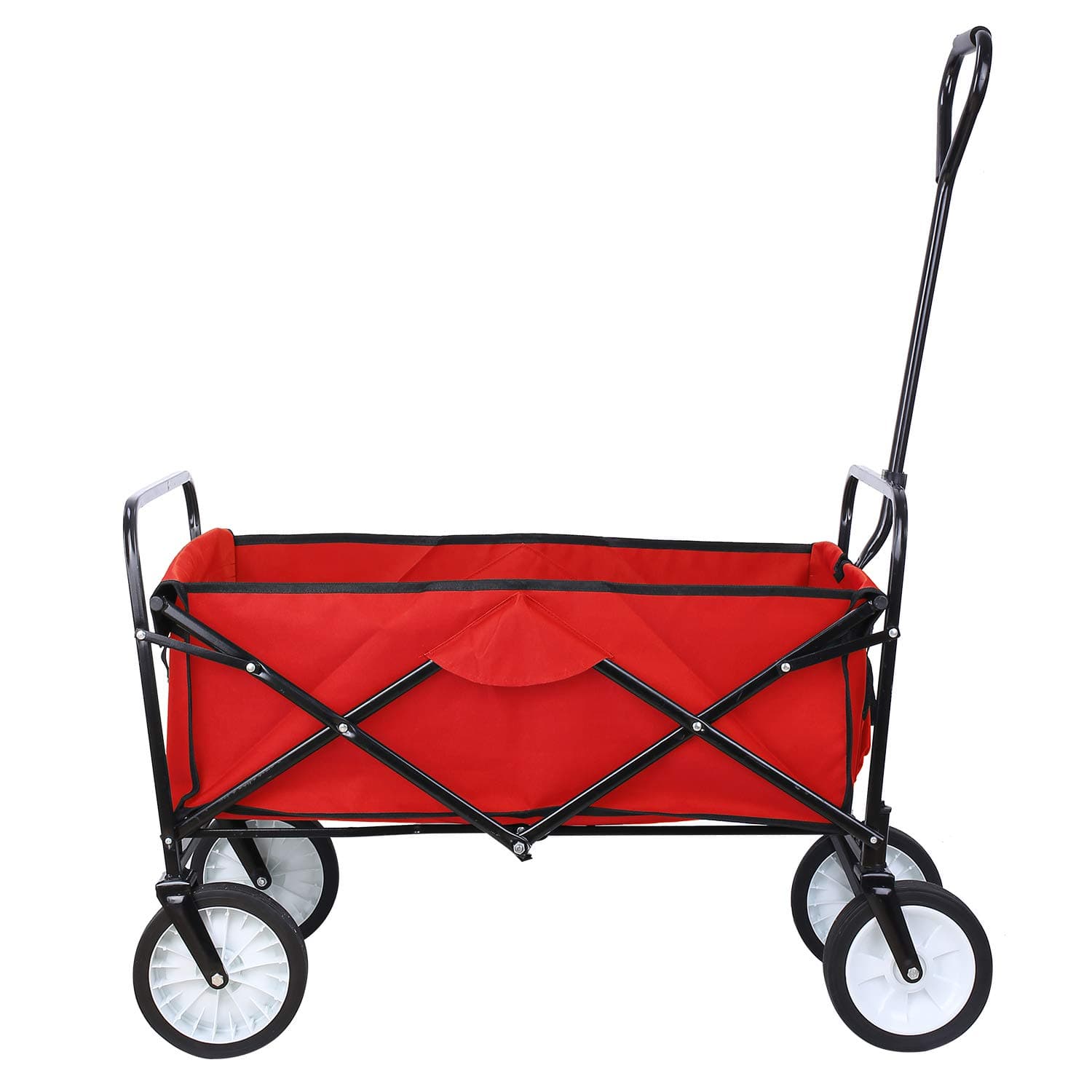 Collapsible Outdoor Utility Wagon, Heavy Duty Folding Garden Portable Hand Cart, with 8" Rubber Wheels and Drink Holder, Suit for Shopping and Park Picnic, Beach Trip and Camping