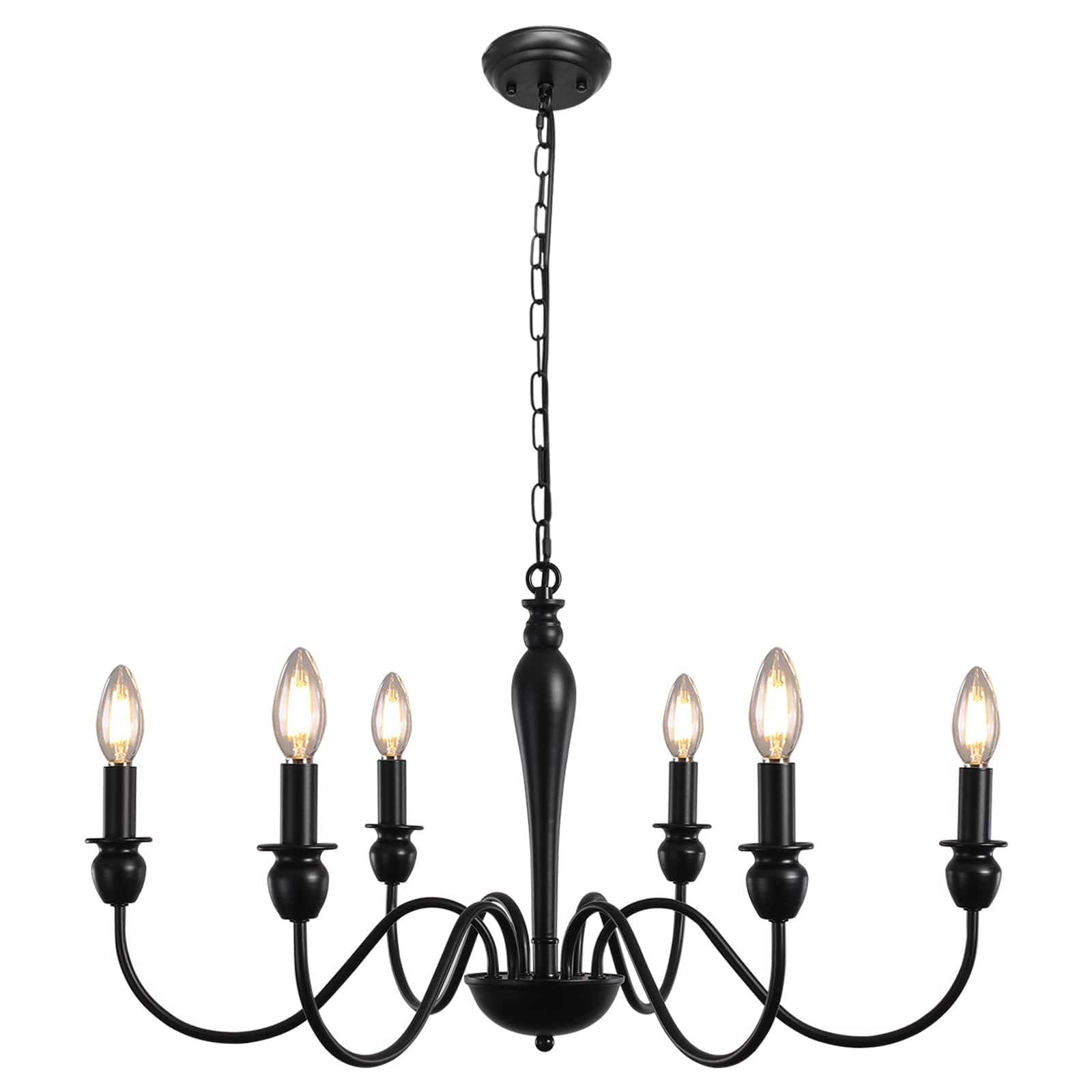 Black Chandelier, 6 Lights Chandelier Pendant Light Ceiling Light Vintage Chandelier Modern Living Room Bedroom Kitchen Dining Hallway Entrance Height Adjustment E14 Bulbs (Not Included)