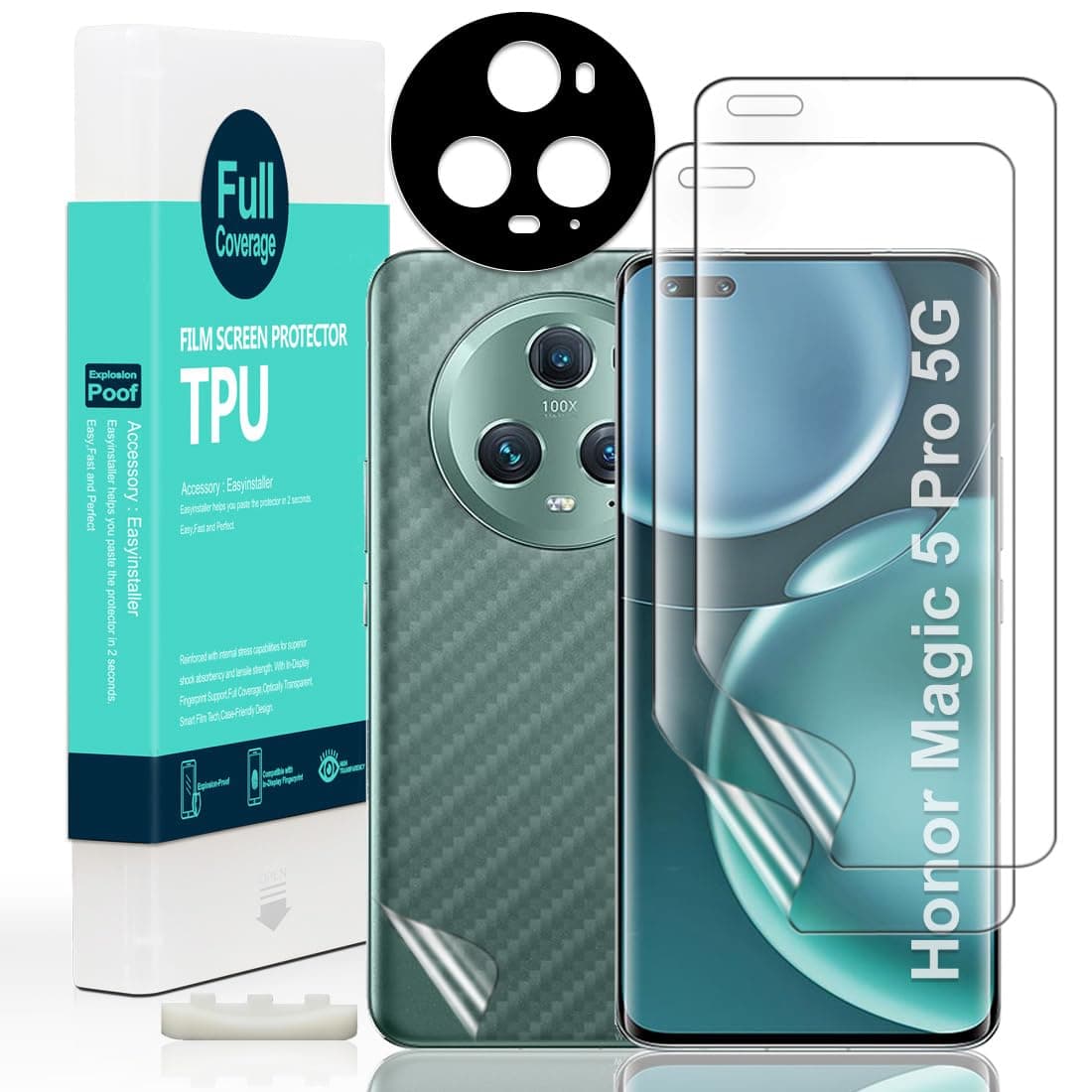 - IBYWIND Honor Magic 5 Pro 5G (6.81") Screen Protector, 2 Flexible TPU Film, 1 Camera Lens Protector and 1 Carbon Fiber Film Backed [Fingerprint Reading, Easy Installation]