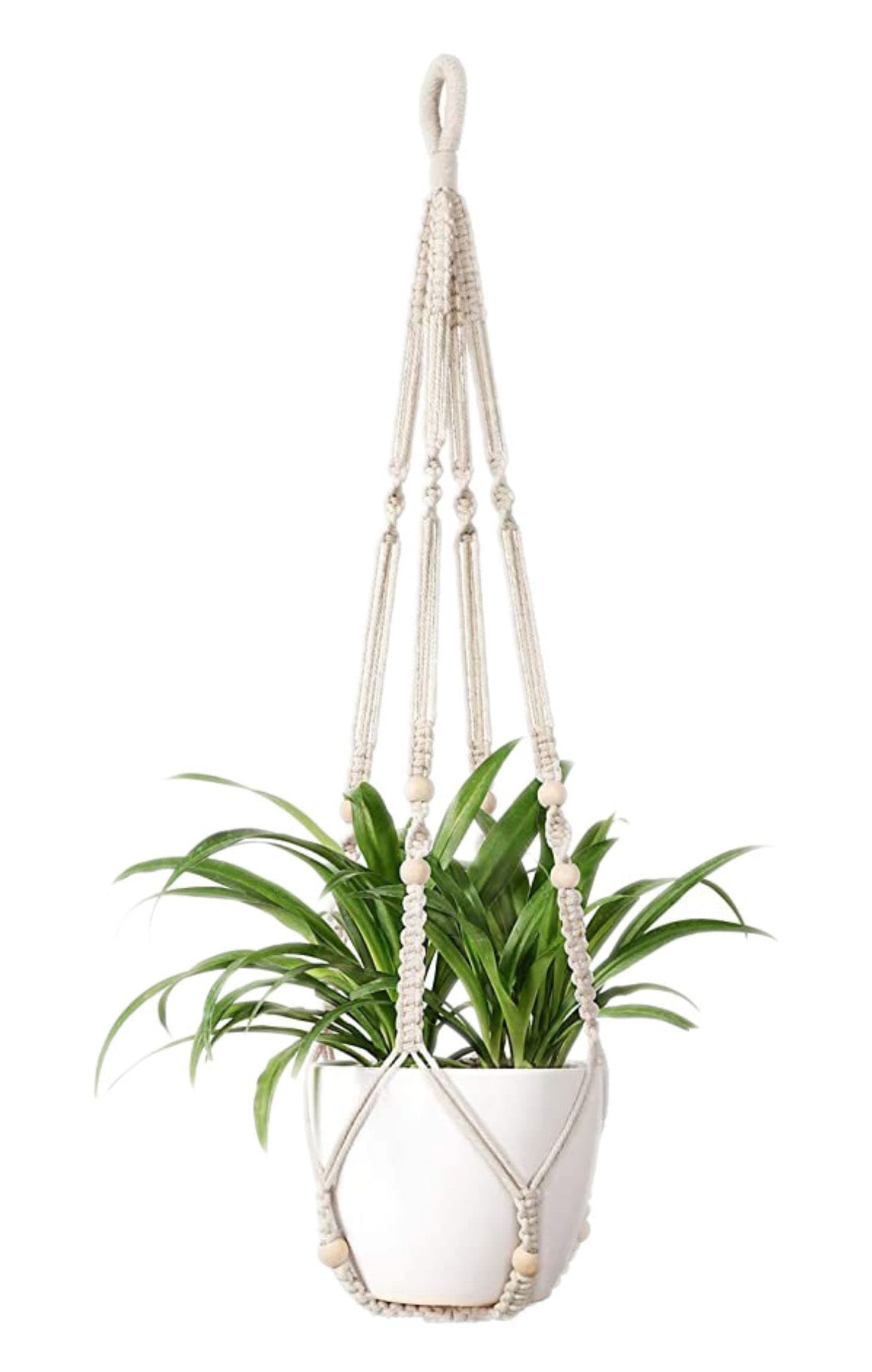 LOVE N BEYOND Aster Macrame Plant Hangers, Unique Designs,Handmade Cotton Rope Hanging Planters Flower Pots Holder Stand, for Indoor Outdoor Boho Home Décor Without Tassel (White Set of 1)