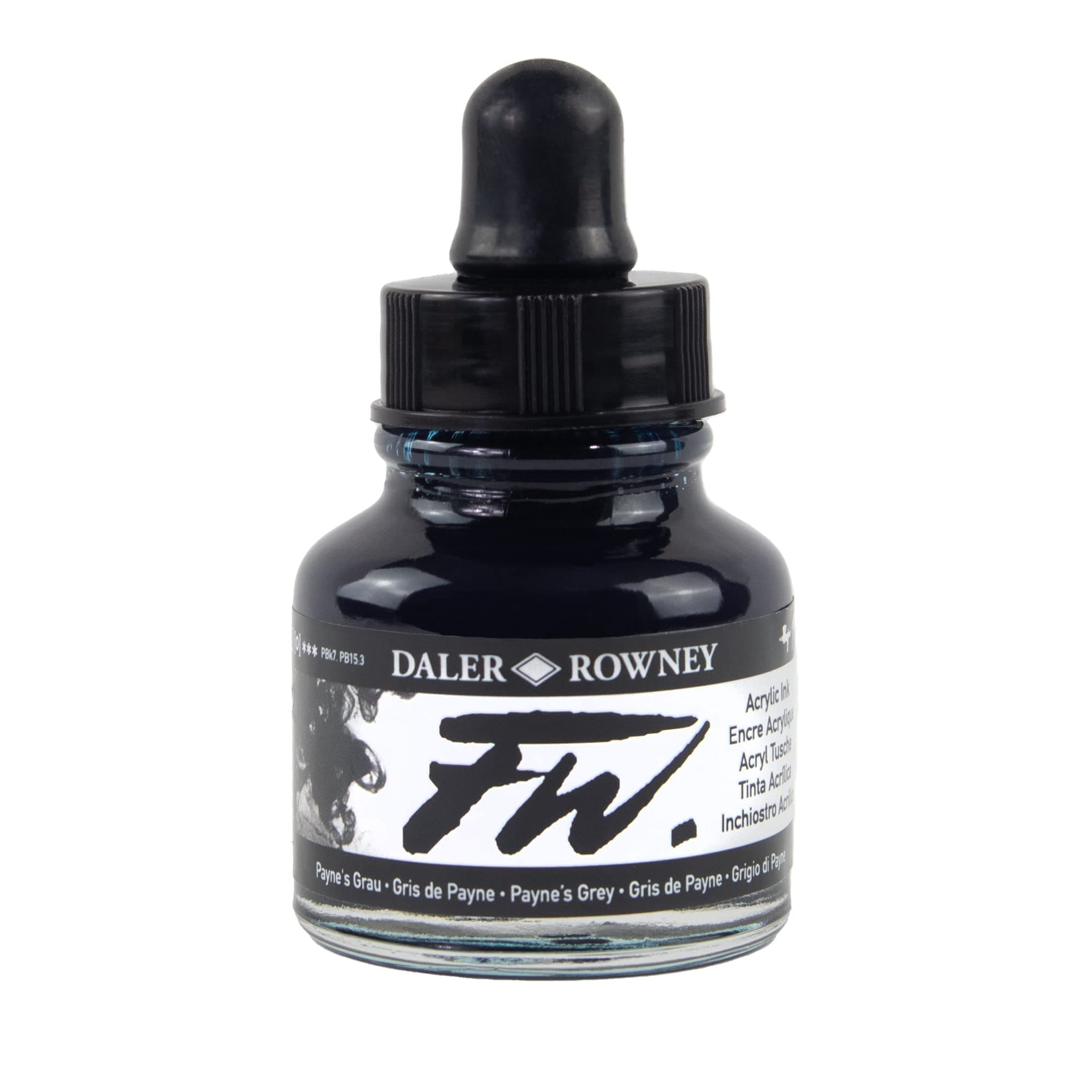 Daler-Rowney FW Acrylic Ink Bottle Paynes Grey - Versatile Acrylic Drawing Ink for Artists and Students - Permanent Calligraphy Ink - Archival Ink for Illustrating and More, 1 oz