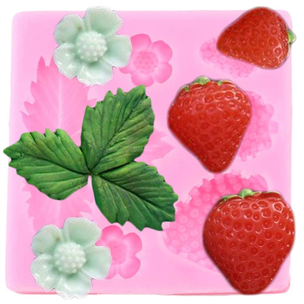1 Pc 3D Strawberry and Flowers Silicone Mold for DIY Chocolate Gum Paste Handmade Ice Cream Crystal Cupcake Cake Topper Decor Ice Cube Candy Jelly Shots Fondant Mold Pudding Soap Mould Desserts