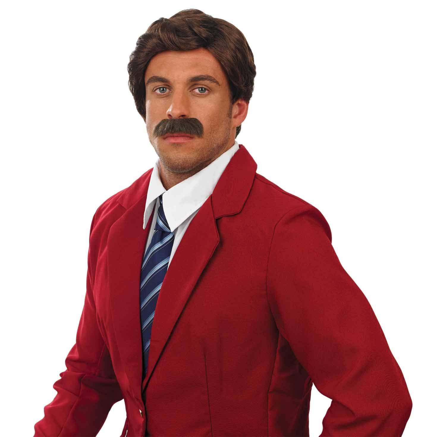 Mens Movie Newsreader Wig & Moustache Adults Comedy Film Polyester Costume Accessories